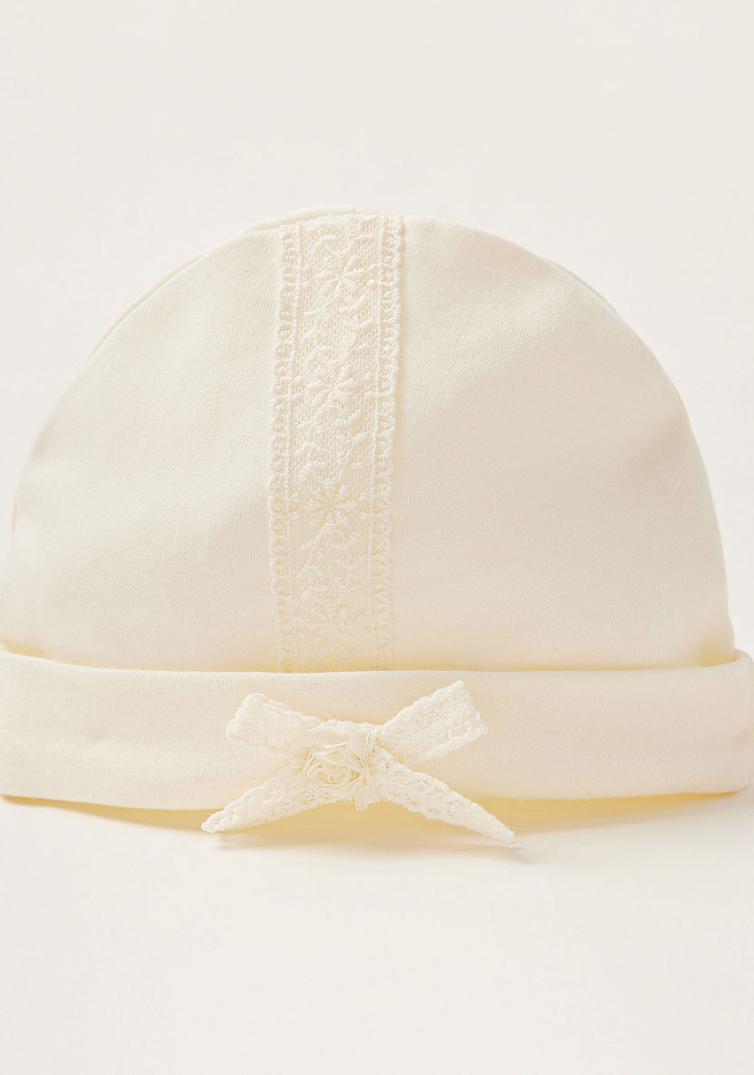 Giggles Solid Cap with Lace Detail and Bow Accent-Caps-image-2