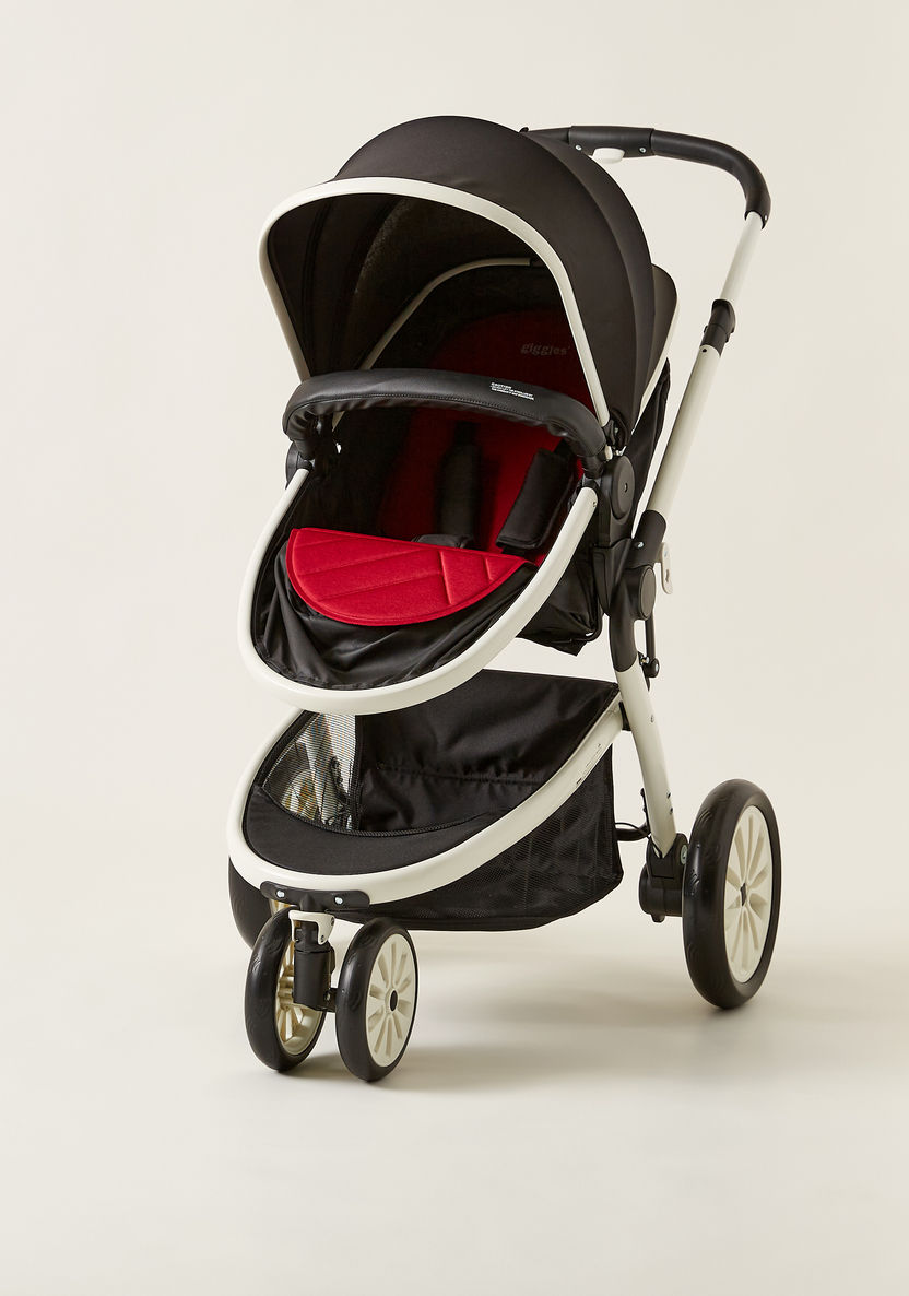 Giggles Fountain Black and Red Baby Stroller Cum Bassinet with Sun Canopy (Upto 3 years) -Strollers-image-0