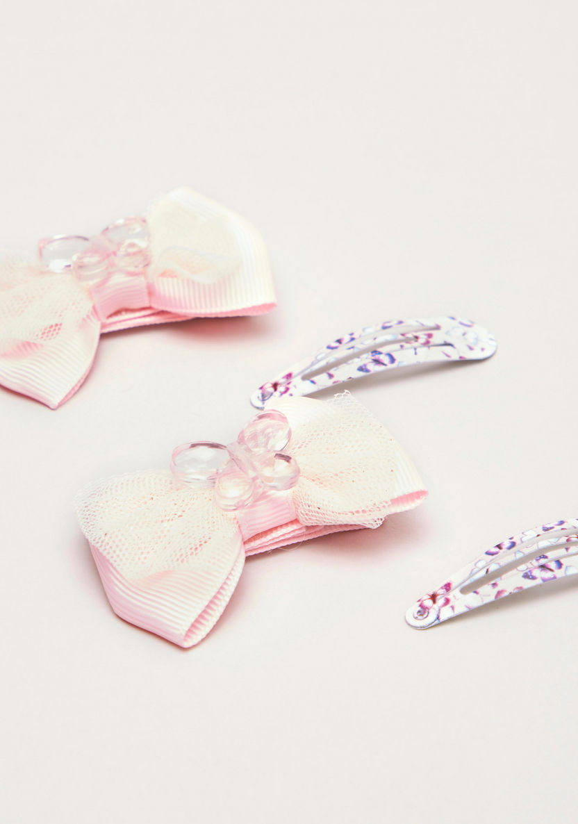 Charms Printed Hair Clips with Bow Detail - Set of 4-Hair Accessories-image-0