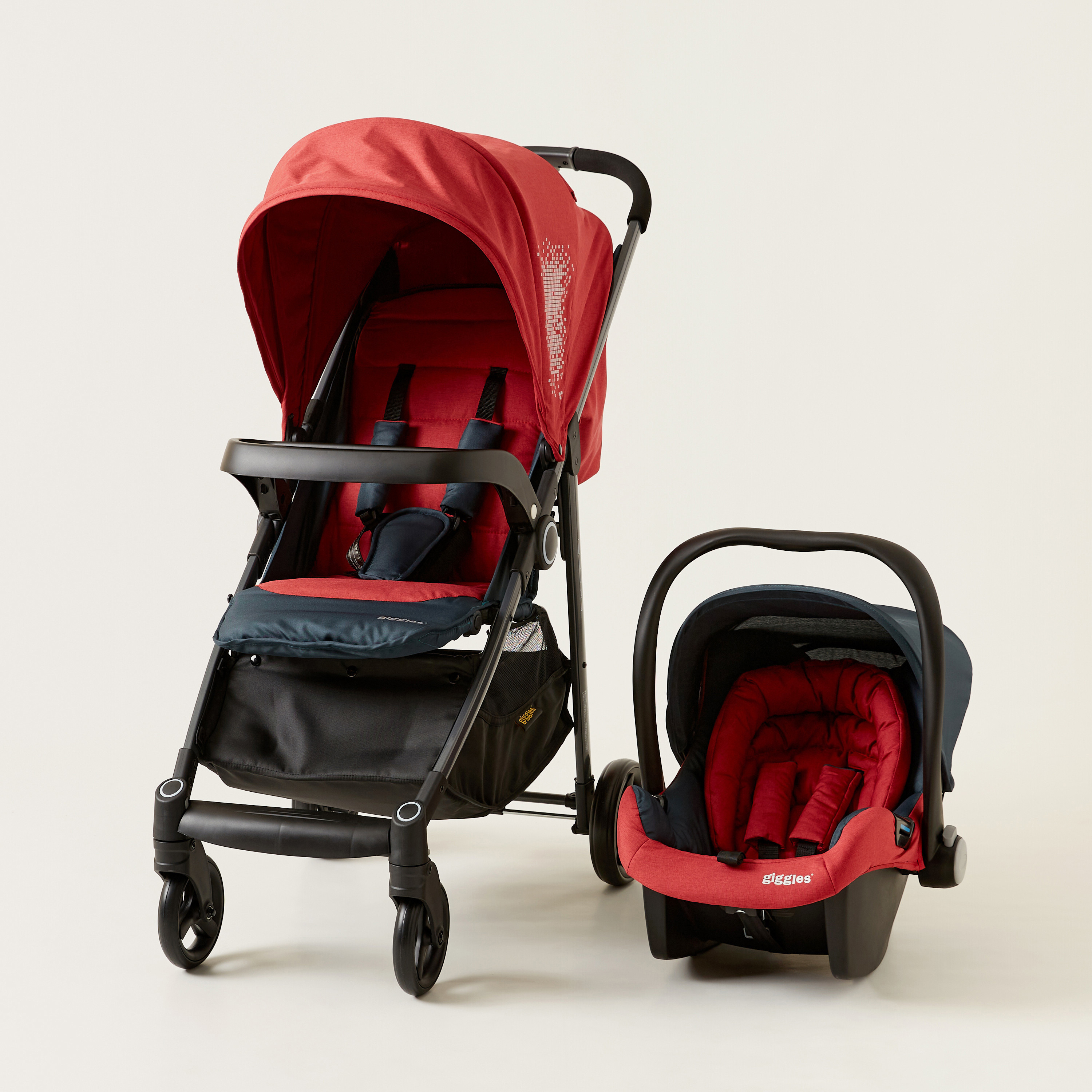 Giggles Lloyd Red and Black 2-in-1 Stroller with Car Seat Travel System (Upto 3 years) -baby-gear-strollersandprams-travelsystems-image-1