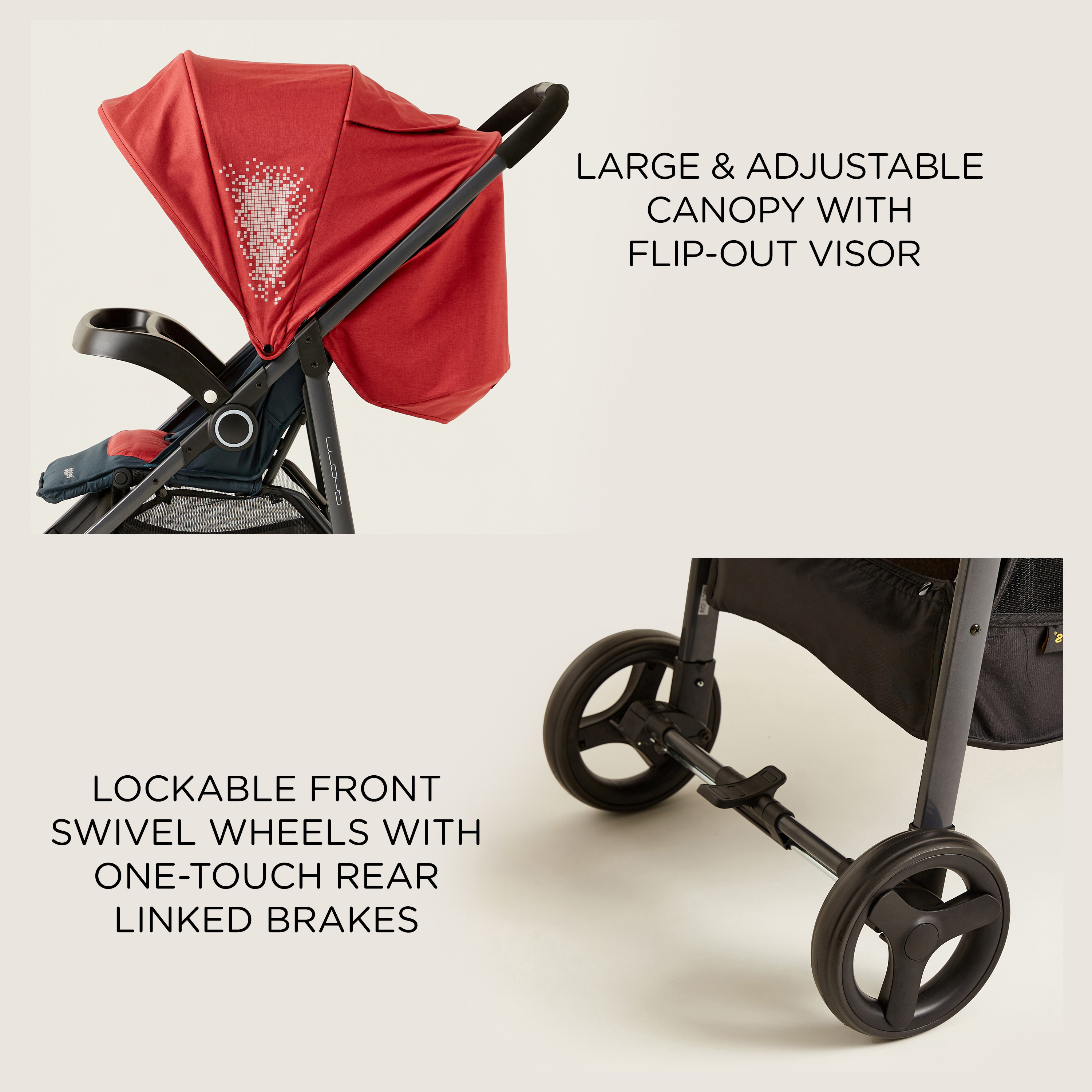 Giggles Lloyd Red and Black 2-in-1 Stroller with Car Seat Travel System (Upto 3 years) -baby-gear-strollersandprams-travelsystems-image-16