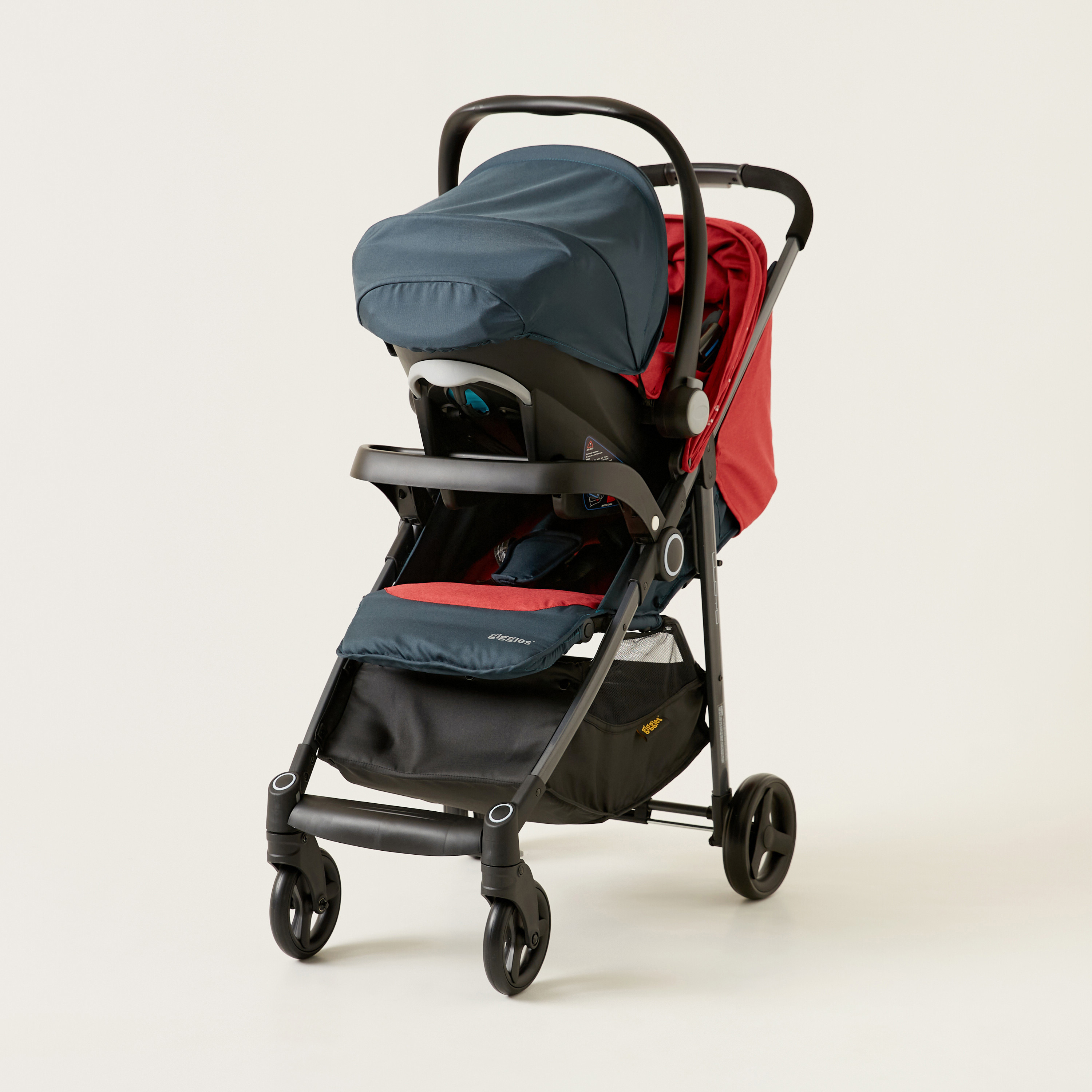Giggles Lloyd Red and Black 2-in-1 Stroller with Car Seat Travel System (Upto 3 years) -baby-gear-strollersandprams-travelsystems-image-4