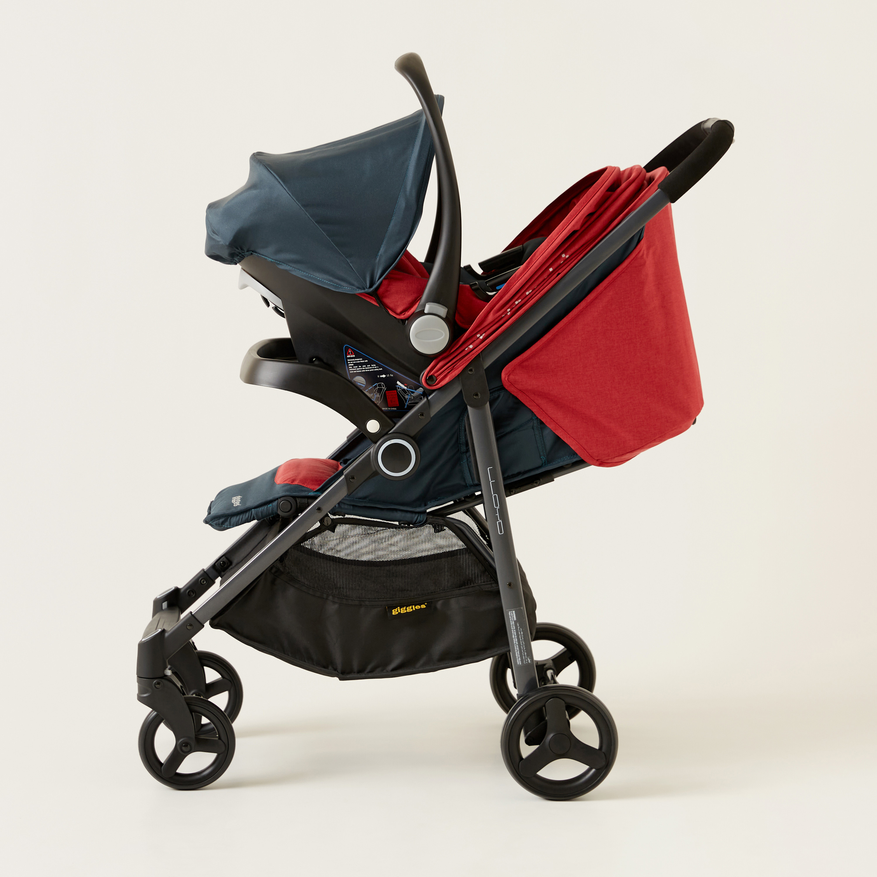 Giggles Lloyd Red and Black 2-in-1 Stroller with Car Seat Travel System (Upto 3 years) -baby-gear-strollersandprams-travelsystems-image-5