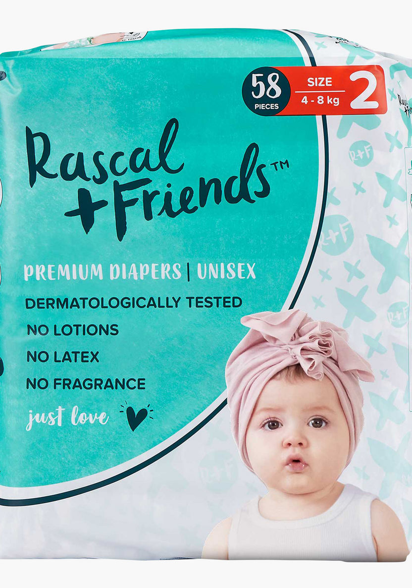 Buy Rascal+Friends Premium Size 2 Infant 58-Pieces Diaper Pack - 4