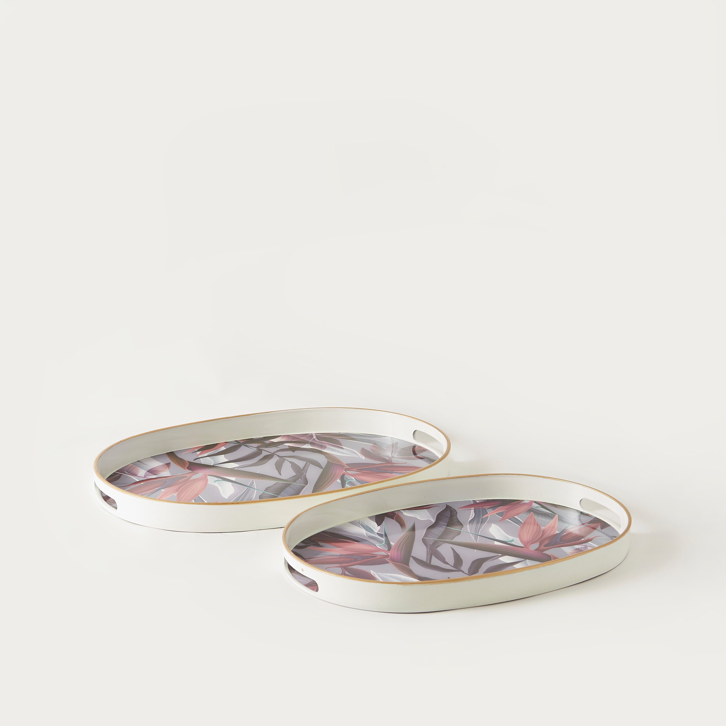 Oval Shaped 2-Piece Decorative Tray Set - 44x30 cms-household-dining-serveware-servingtrays-image-1