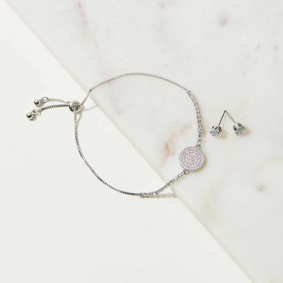 Crystal Embellished Cubic Zirconia Bracelet with Stud Earrings