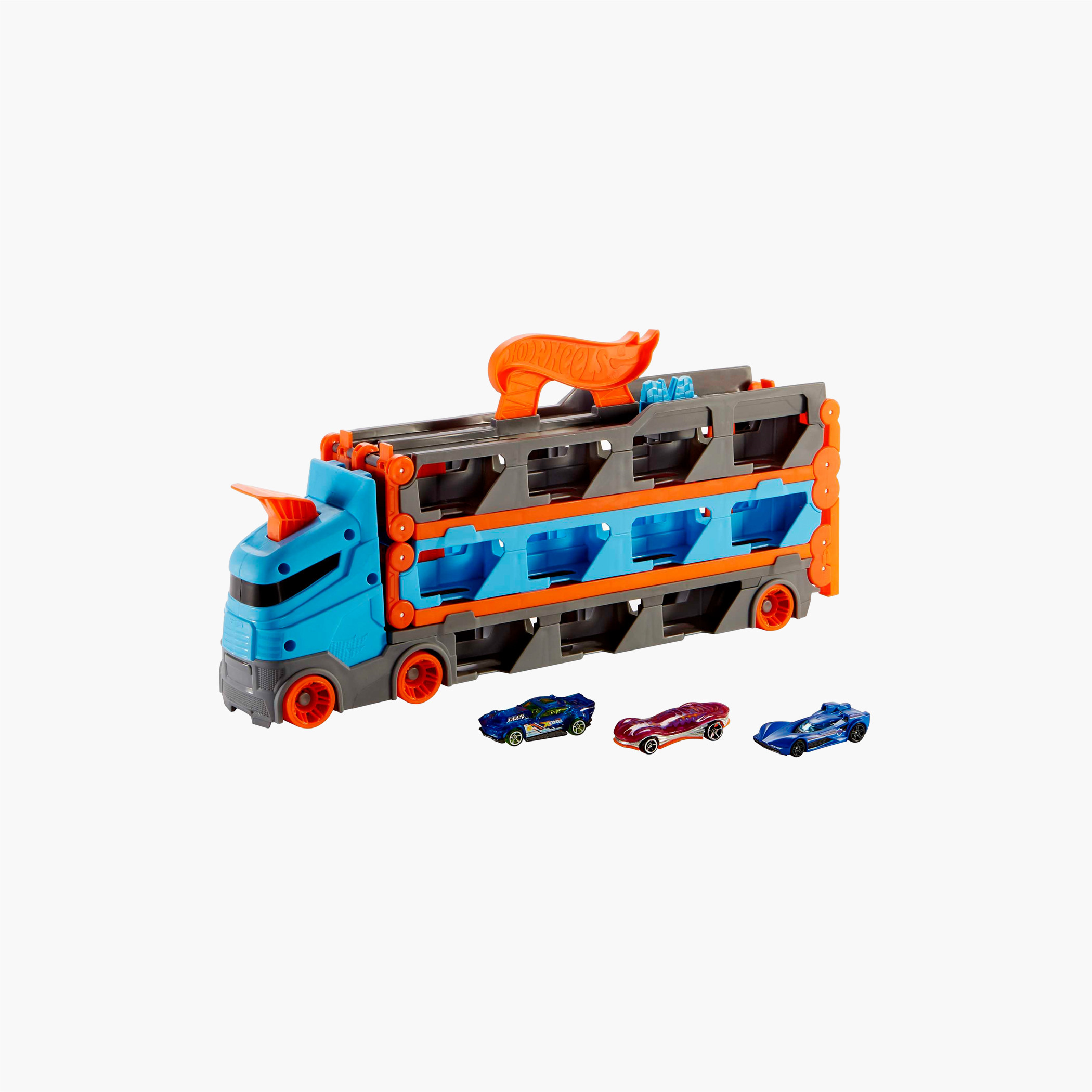 Hot Wheels Speedway Hauler: Storage Carrier, 3 1:64 Scale Cars & 6-Foot Convertible Drag Race Track-toys-playvehicles-cars-image-1