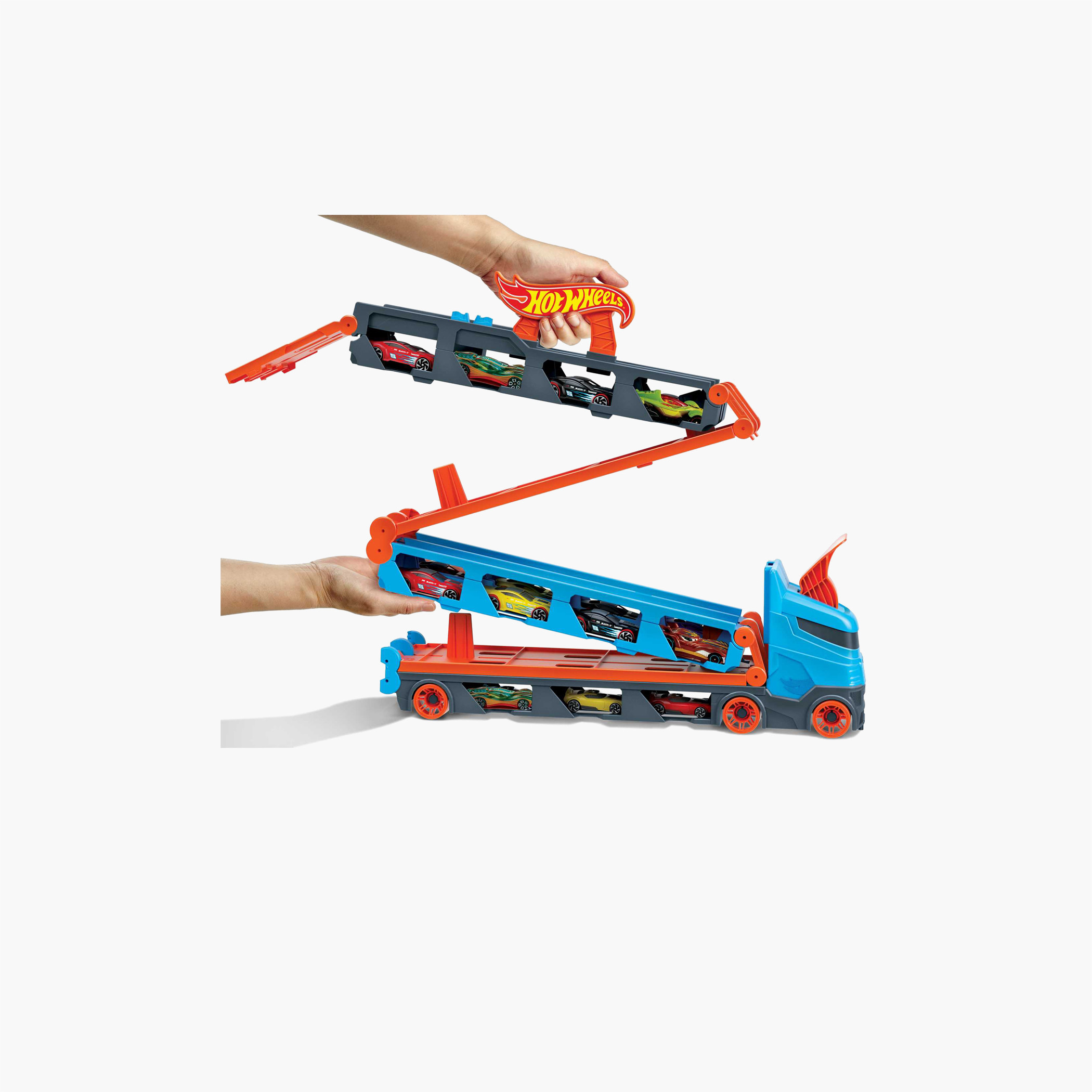 Hot Wheels Speedway Hauler: Storage Carrier, 3 1:64 Scale Cars & 6-Foot Convertible Drag Race Track-toys-playvehicles-cars-image-3