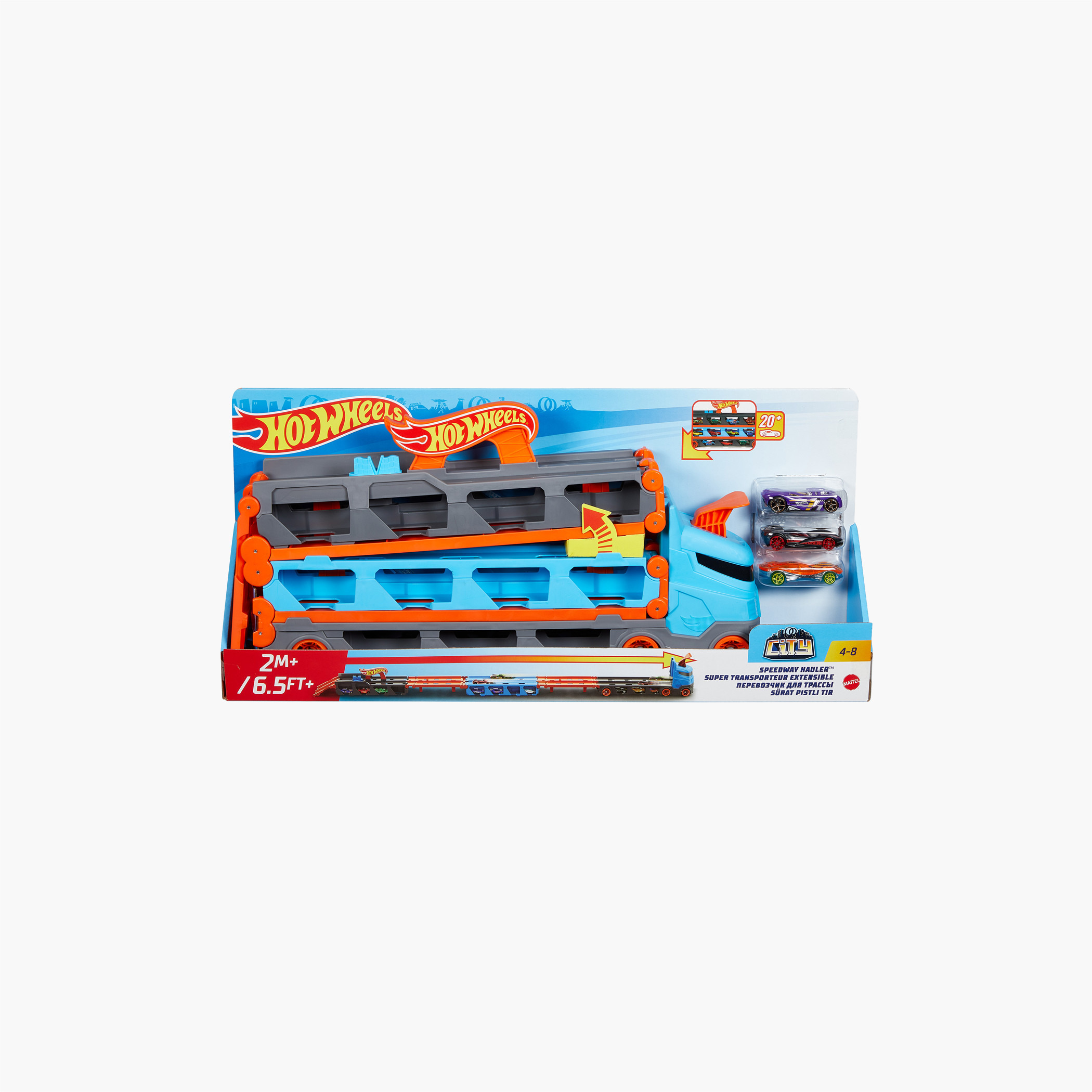 Hot Wheels Speedway Hauler: Storage Carrier, 3 1:64 Scale Cars & 6-Foot Convertible Drag Race Track-toys-playvehicles-cars-image-6