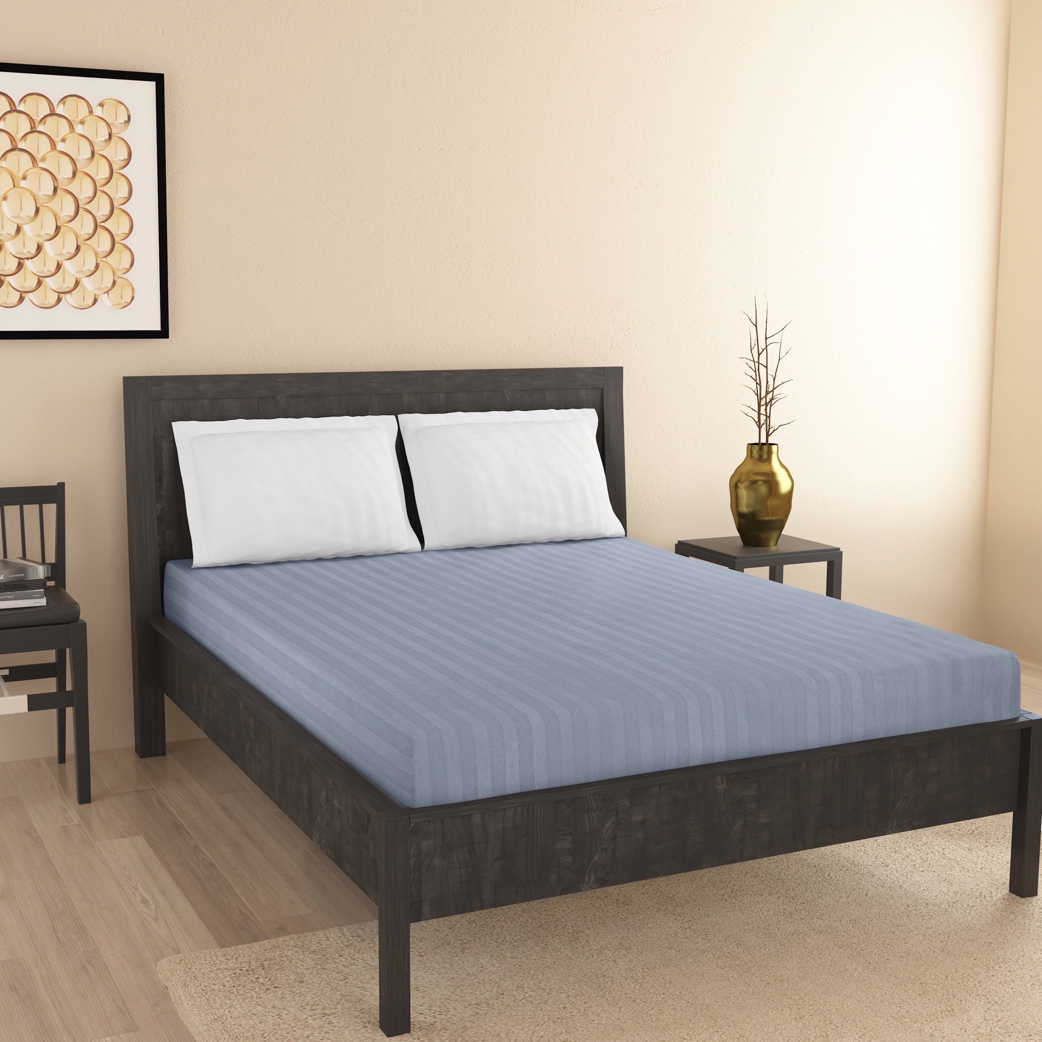 Egyptian Striped Super King Fitted Bed Sheet - 200x200 cms-household-bedding-sheetsandpillowcases-flatsheets-image-1