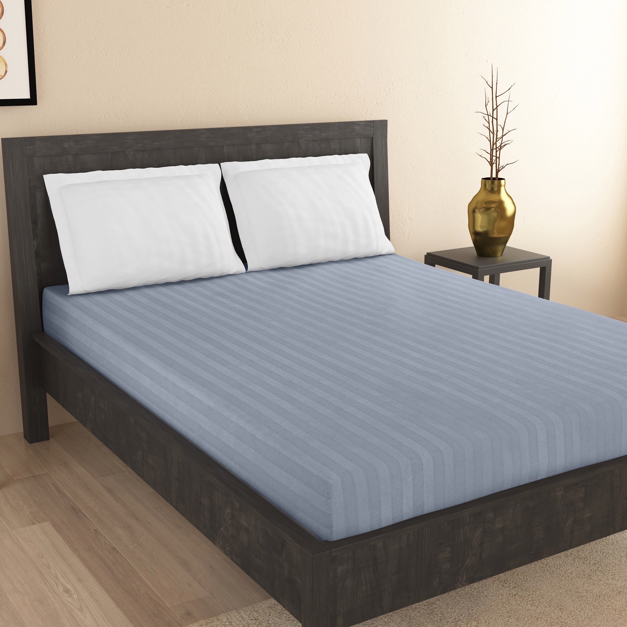 Egyptian Striped Super King Fitted Bed Sheet - 200x200 cms-household-bedding-sheetsandpillowcases-flatsheets-image-3