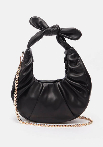 Haadana Ruched Shoulder Bag with Detachable Metallic Chain Strap-Women%27s Handbags-image-0