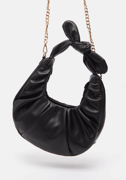 Haadana Ruched Shoulder Bag with Detachable Metallic Chain Strap-Women%27s Handbags-image-1