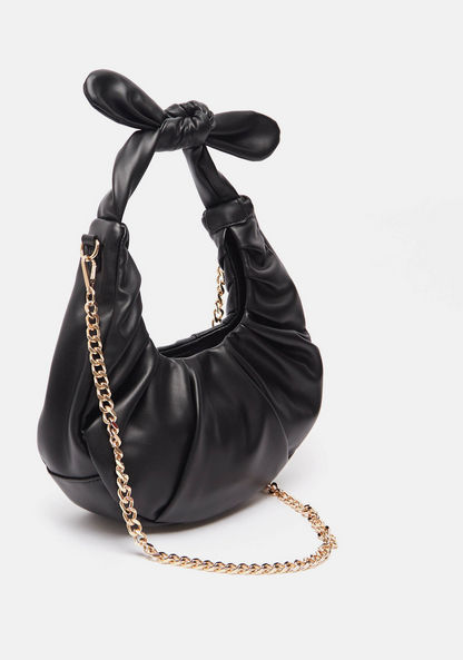 Haadana Ruched Shoulder Bag with Detachable Metallic Chain Strap-Women%27s Handbags-image-2