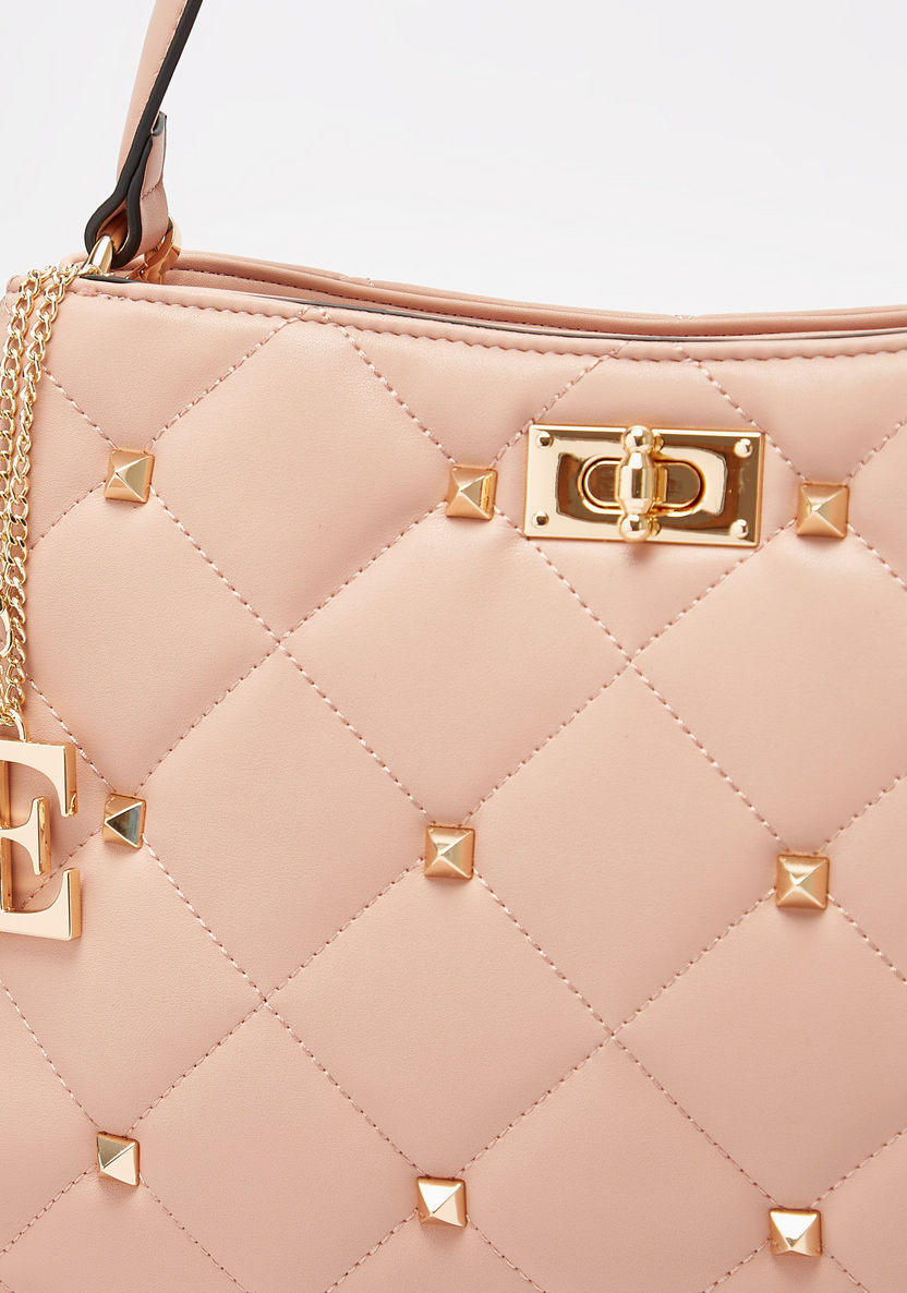 ELLE Quilted Shoulder Bag with Stud Detail and Adjustable Strap-Women%27s Handbags-image-2