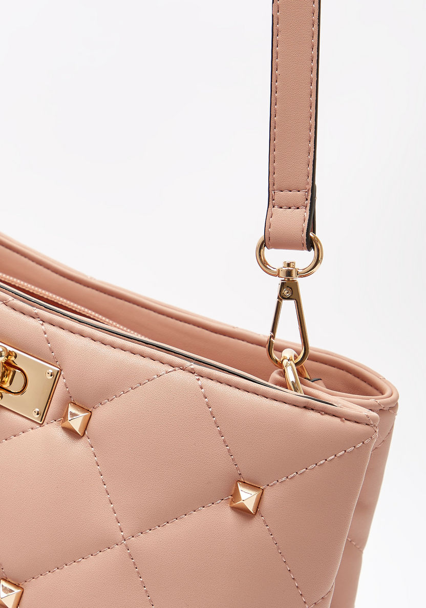 ELLE Quilted Shoulder Bag with Stud Detail and Adjustable Strap-Women%27s Handbags-image-3