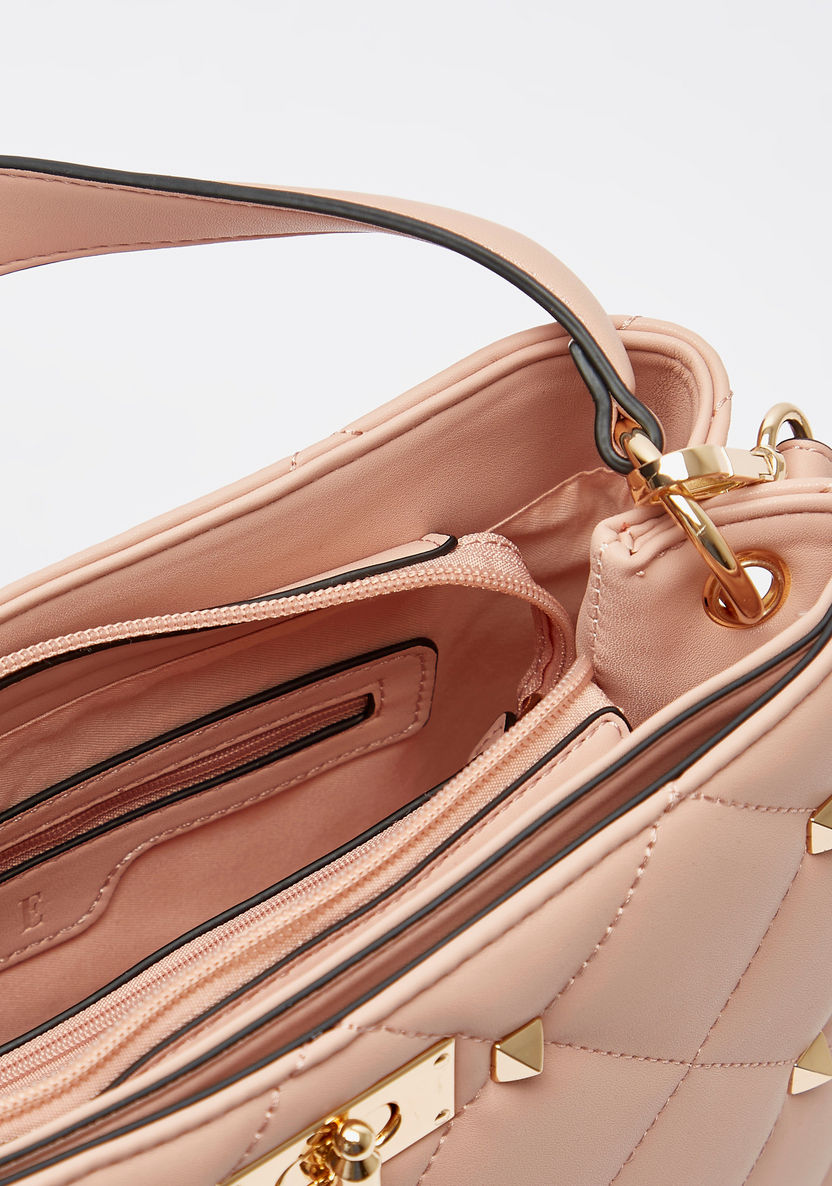ELLE Quilted Shoulder Bag with Stud Detail and Adjustable Strap-Women%27s Handbags-image-5