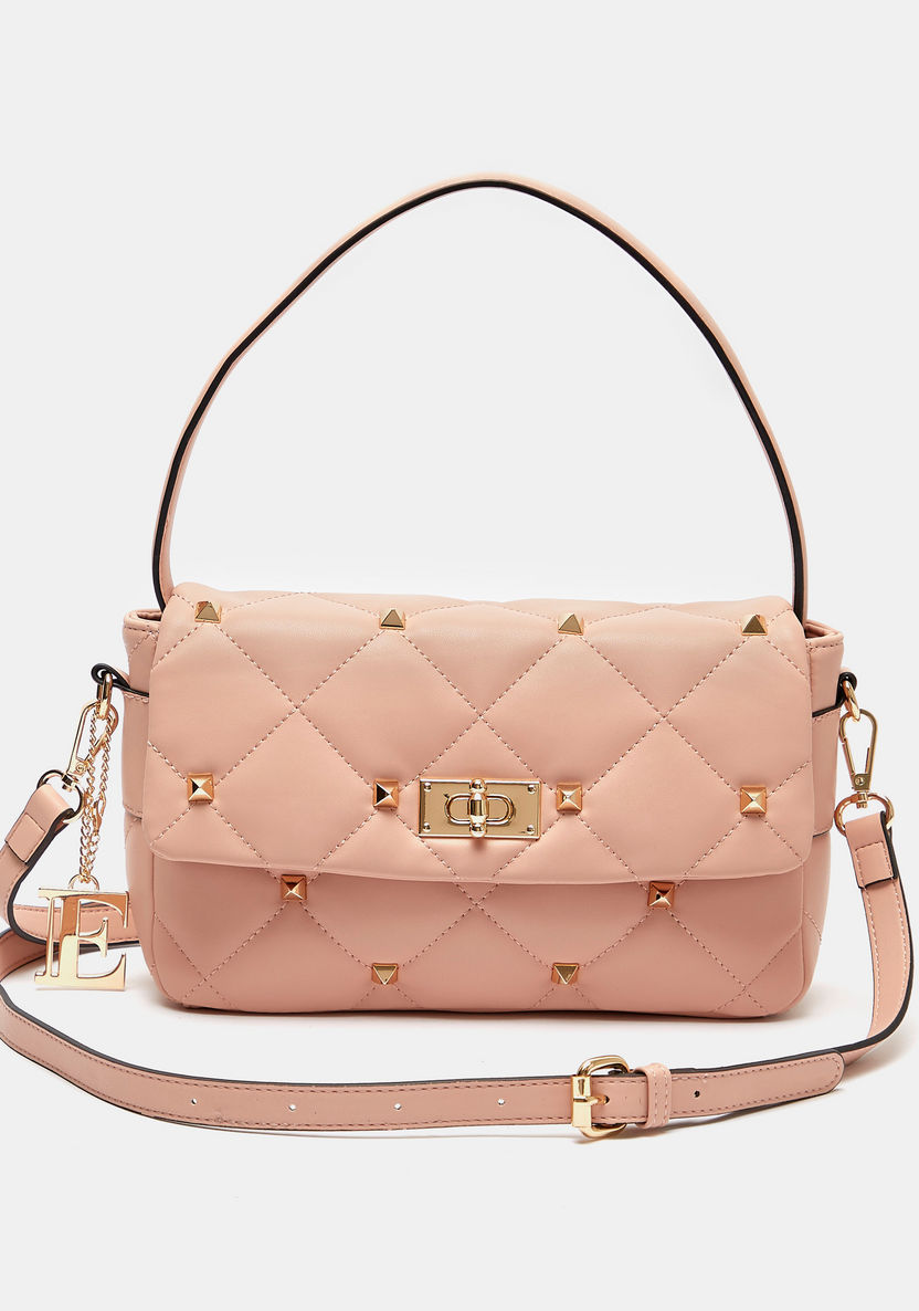 ELLE Embellished Satchel Bag with Detachable Strap and Flap Closure-Women%27s Handbags-image-0