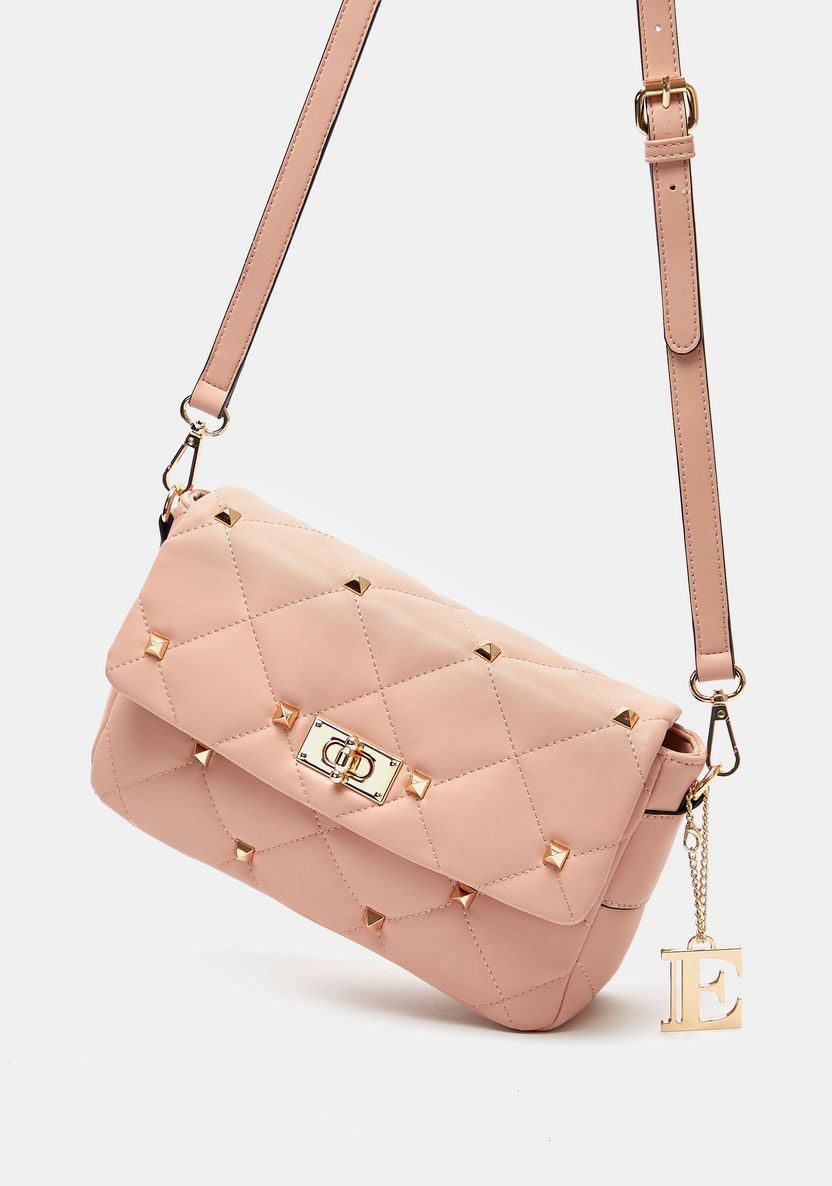 ELLE Embellished Satchel Bag with Detachable Strap and Flap Closure-Women%27s Handbags-image-1