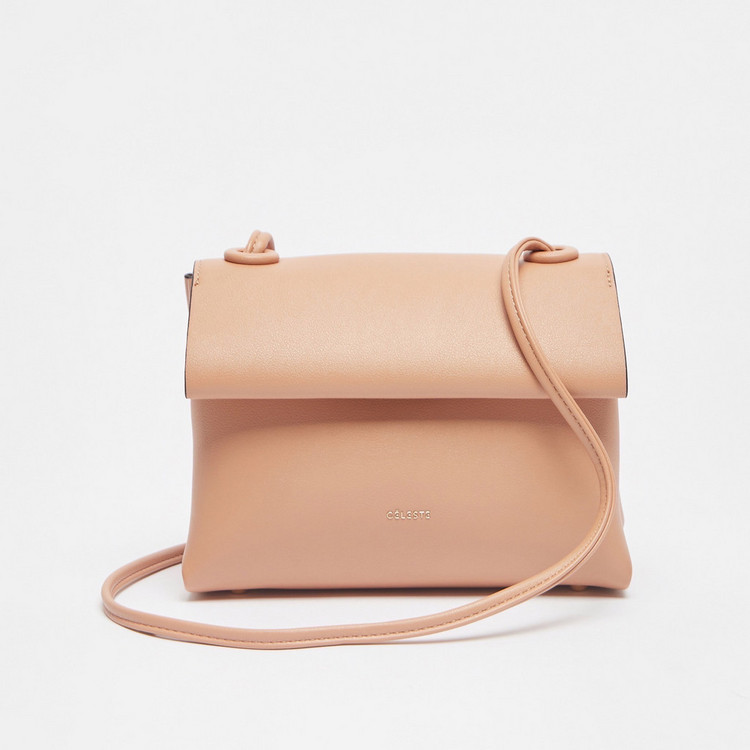 Celeste Solid Crossbody Bag with Sling Strap and Flap Closure
