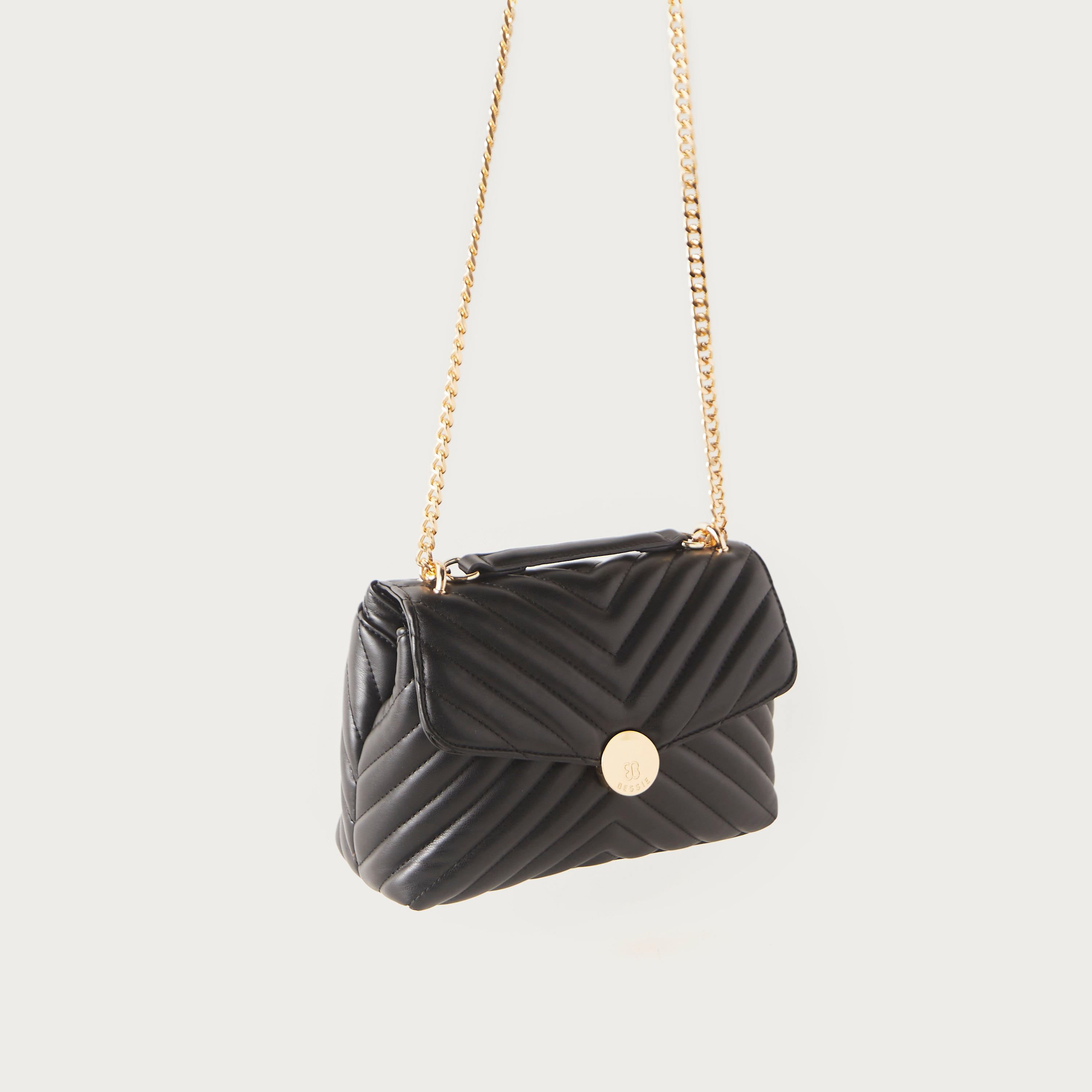 شنطة كروس بودي مبطنة بمقبض مزدوج مزين بسلسلة وطية إغلاق من بيسي لندن-women-bagsandwallets-handbags-image-3