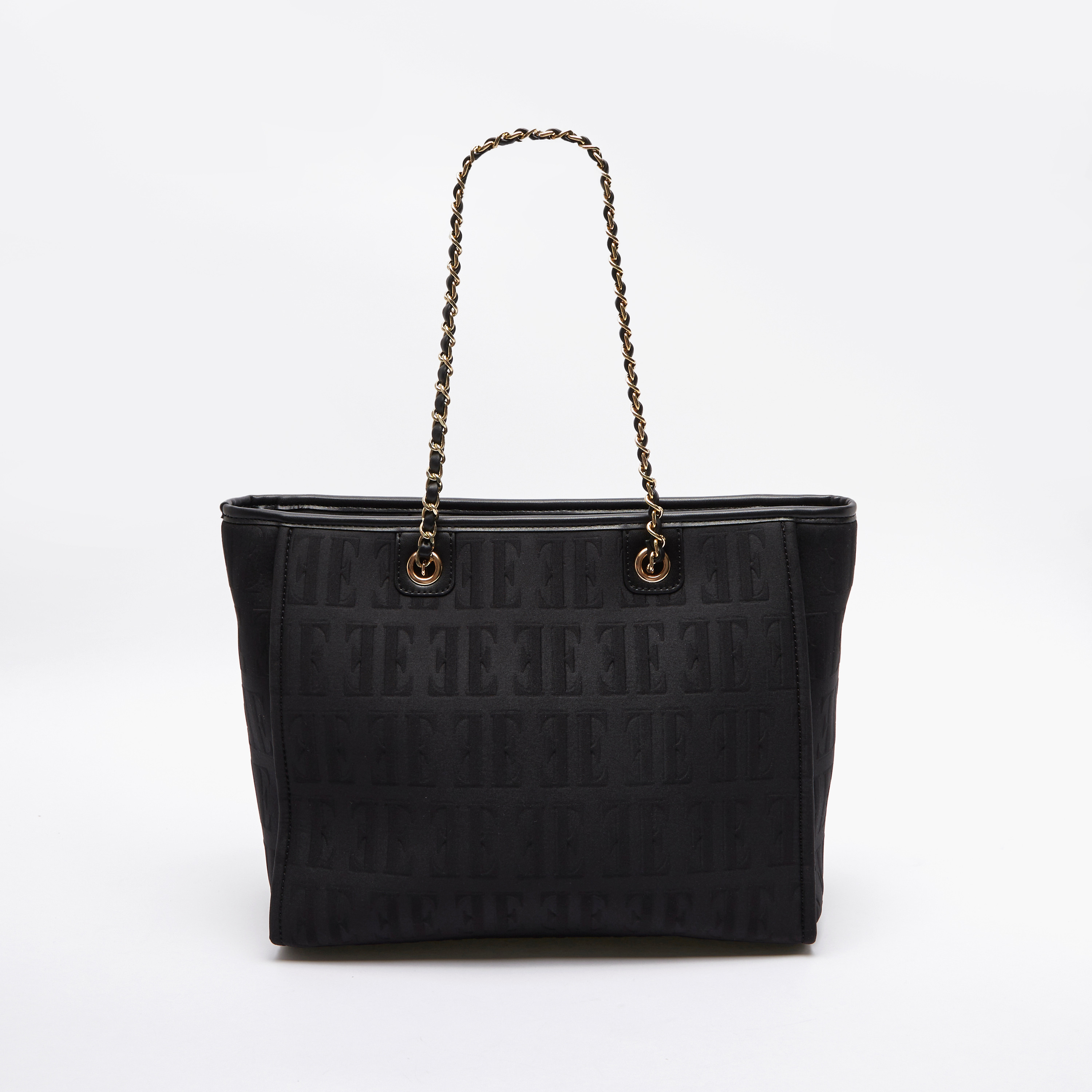 ELLE Monogram Embossed Tote Bag with Chain Strap