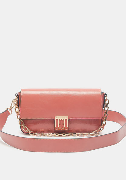 ELLE Embossed Crossbody Bag with Detachable Strap and Flap Closure-Women%27s Handbags-image-0