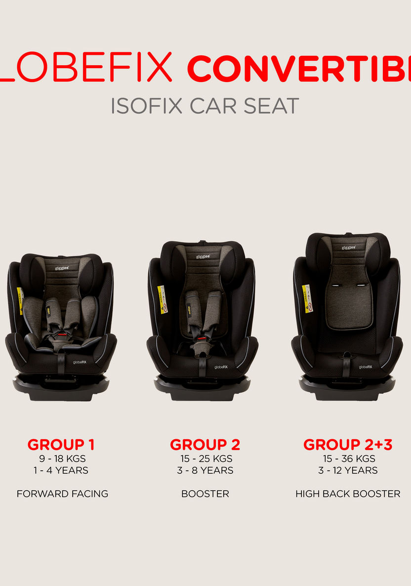 Giggles Globefix 3-in-1 Convertible Car Seat -Black/Grey (Ages 1 to 12 years)-Car Seats-image-3