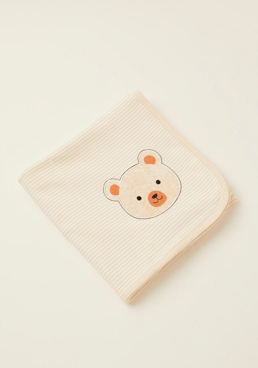 Juniors Striped Receiving Blanket with Bear Embroidery - 75x100 cms-Receiving Blankets-image-0