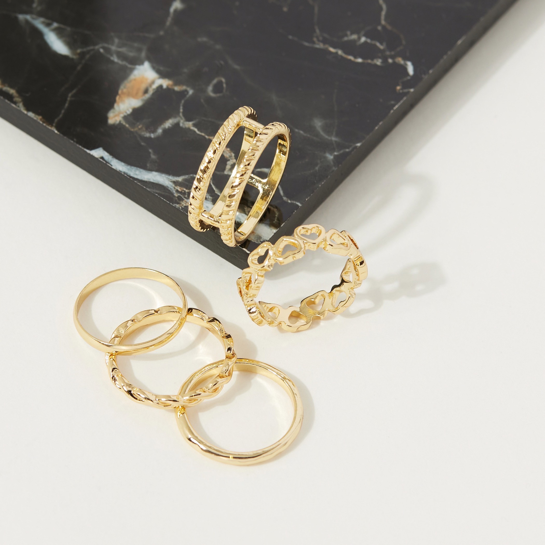 Metallic Gold Finger Ring - Set of 5-women-watchesandjewellery-jewellery-rings-image-1
