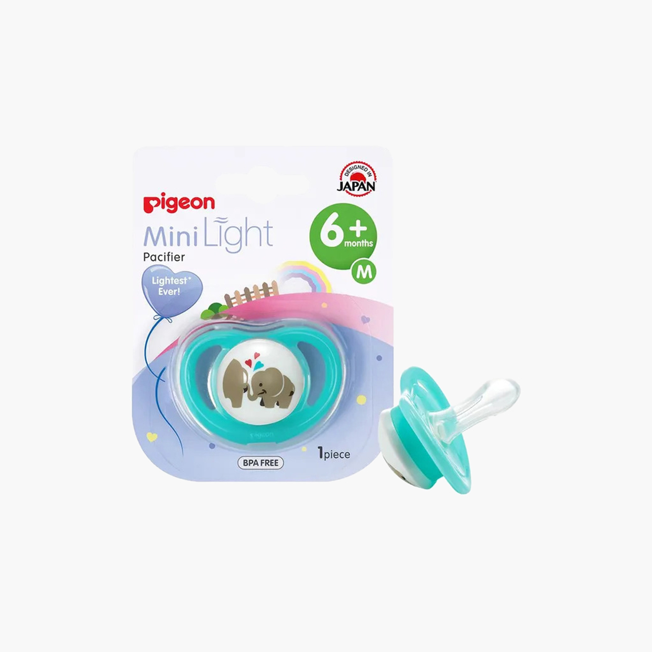 Pigeon Mini Light Elephant Print Pacifier Medium - 6+ Months-baby-feeding-pacifiers-image-1
