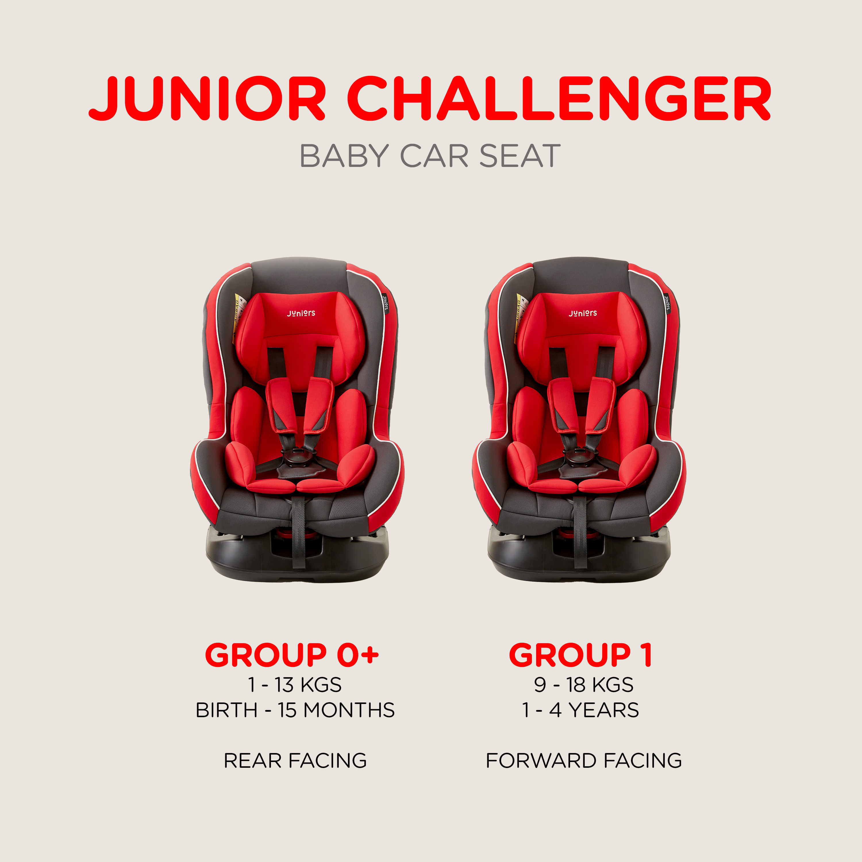 مقعد سيارة للأطفال من جونيورز تشالنجر - أحمر (حتى 4 سنوات)-baby-gear-carseats-image-3