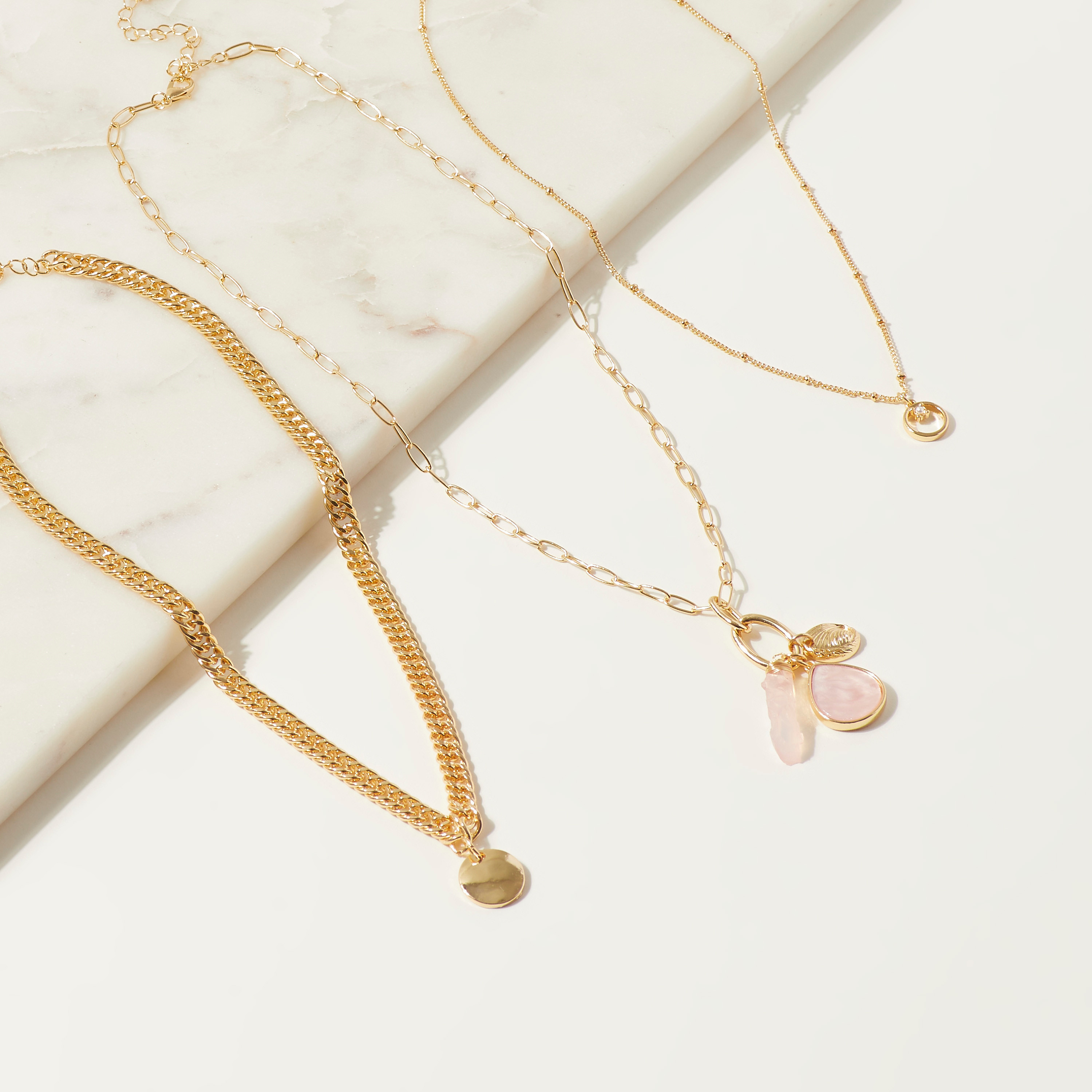 Metallic Gold Necklace with Pendant - Set of 3-women-watchesandjewellery-jewellery-necklacesandpendants-image-1