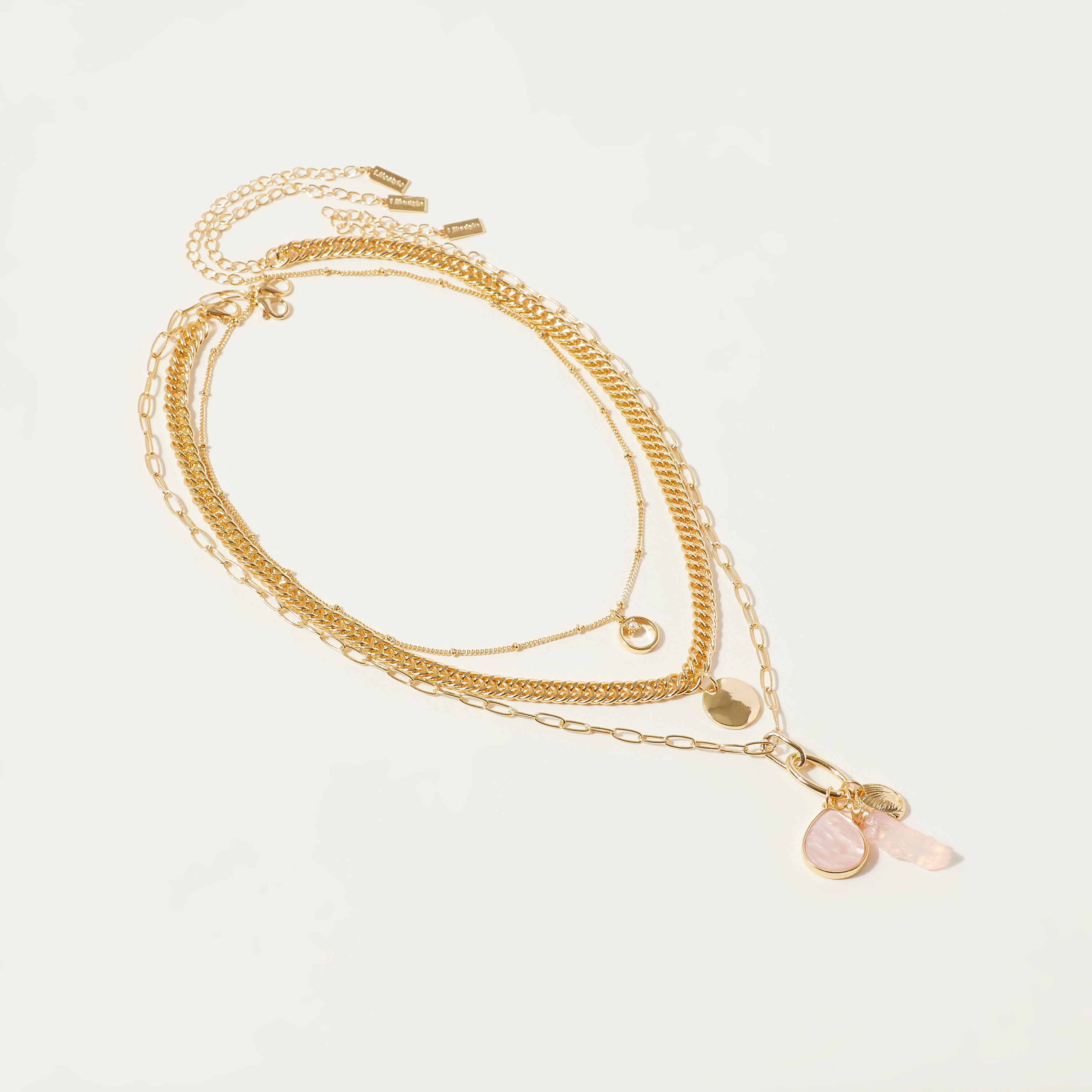Metallic Gold Necklace with Pendant - Set of 3-women-watchesandjewellery-jewellery-necklacesandpendants-image-2