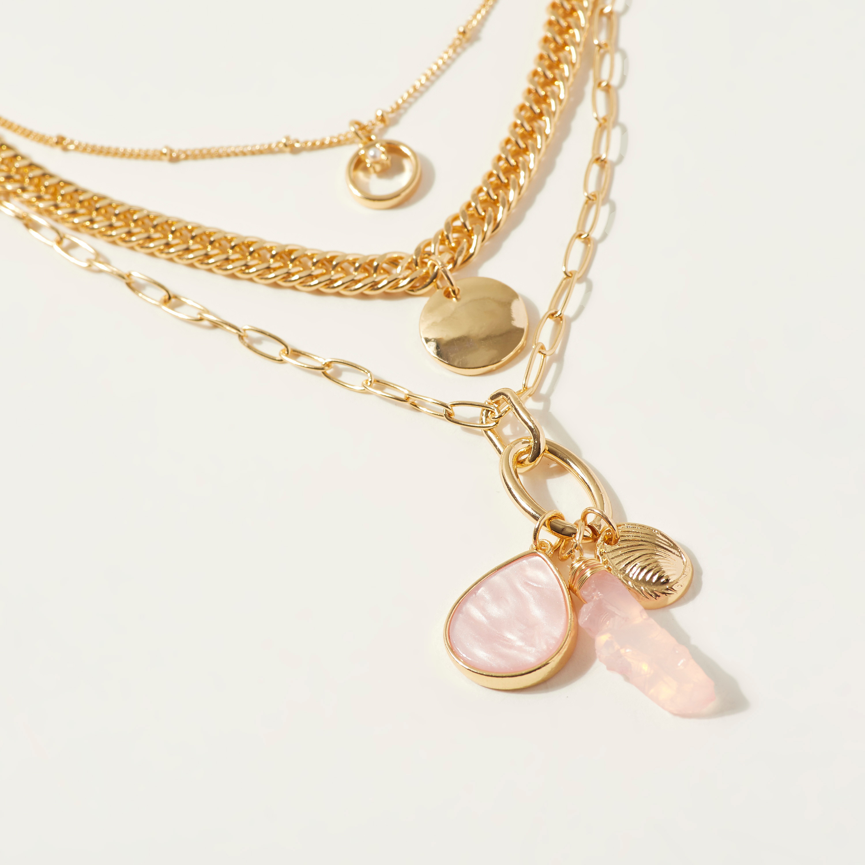 Metallic Gold Necklace with Pendant - Set of 3-women-watchesandjewellery-jewellery-necklacesandpendants-image-3