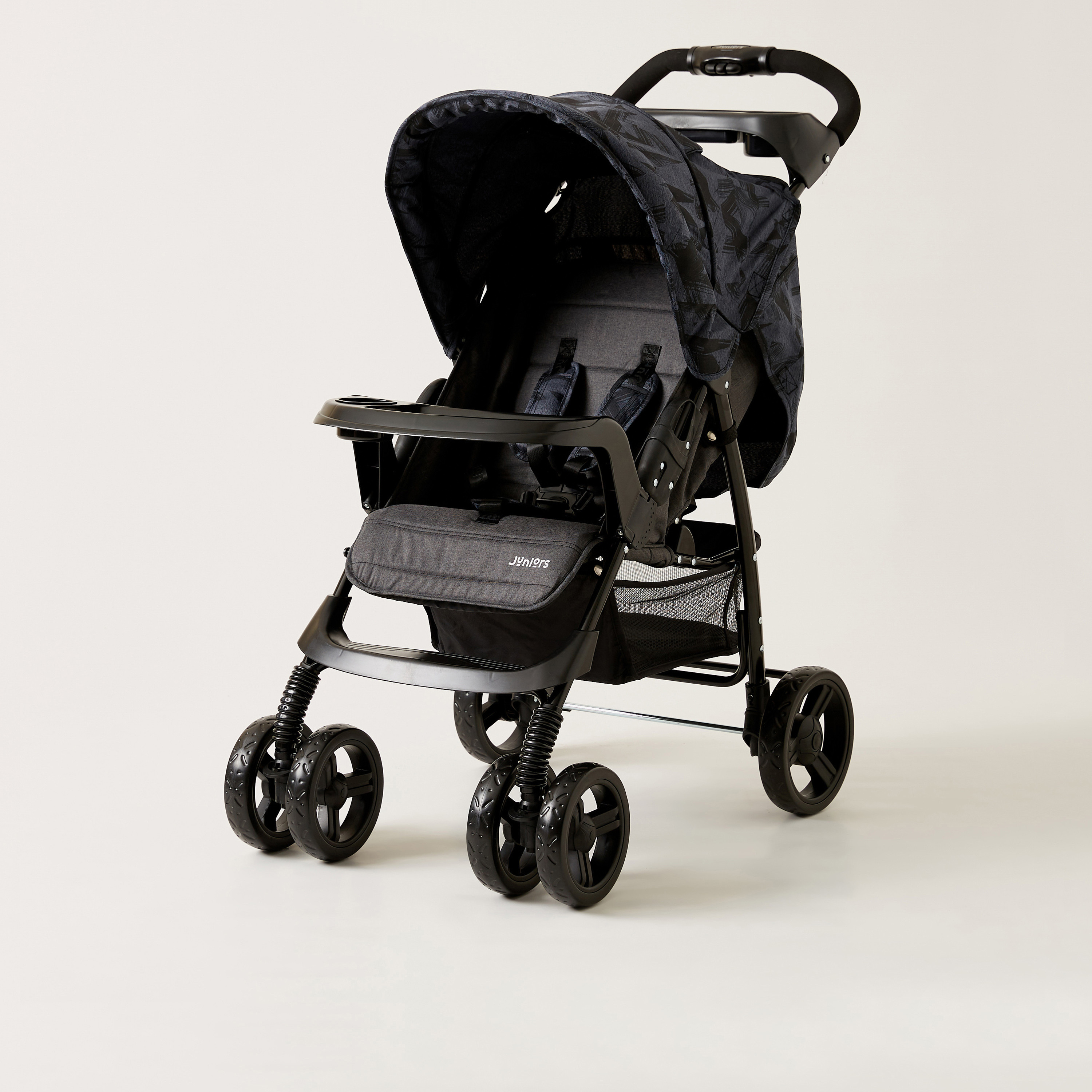 Juniors Jazz Black Jigsaw Denim Navy Stone Baby Stroller with Protective Sun Canopy (Upto 3 years)-baby-gear-strollersandprams-strollers-image-1