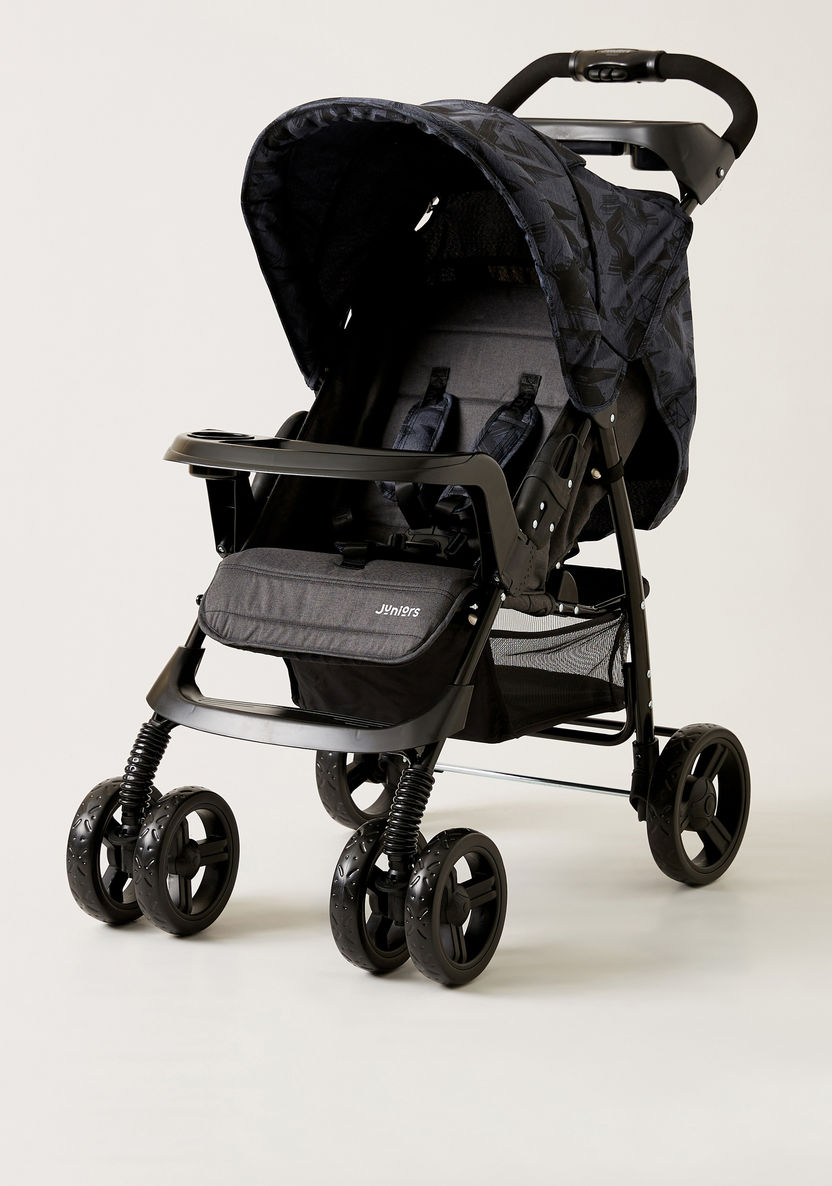 Juniors Jazz Black Jigsaw Denim Navy Stone Baby Stroller with Protective Sun Canopy (Upto 3 years)-Strollers-image-0