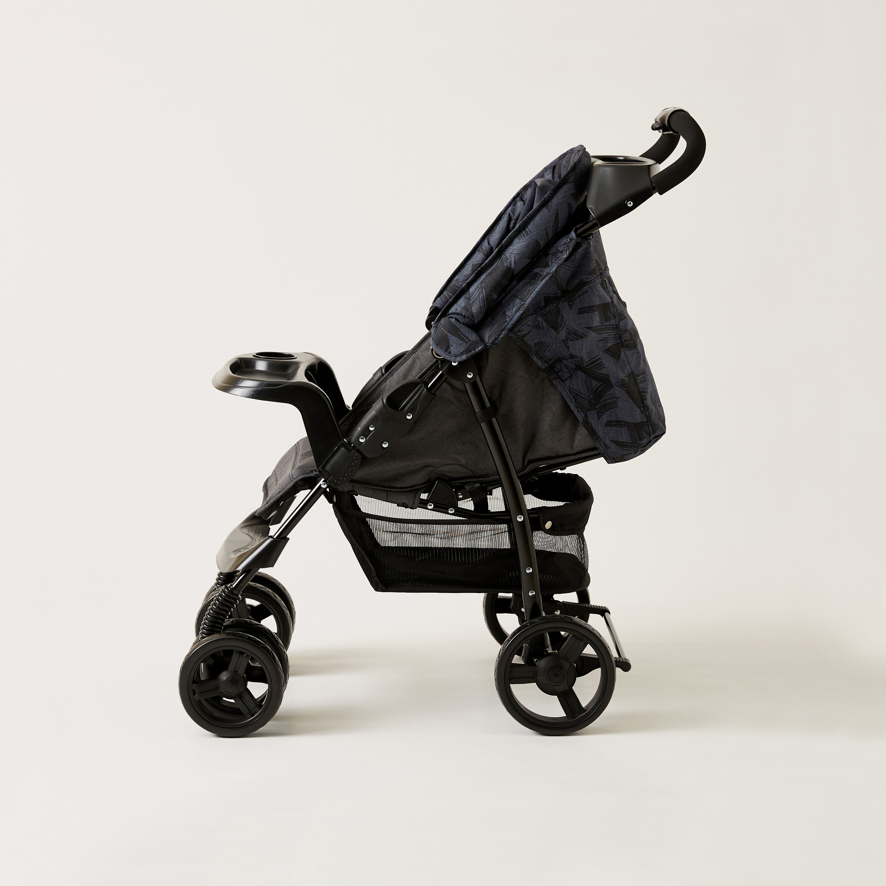 Juniors Jazz Black Jigsaw Denim Navy Stone Baby Stroller with Protective Sun Canopy (Upto 3 years)-baby-gear-strollersandprams-strollers-image-3