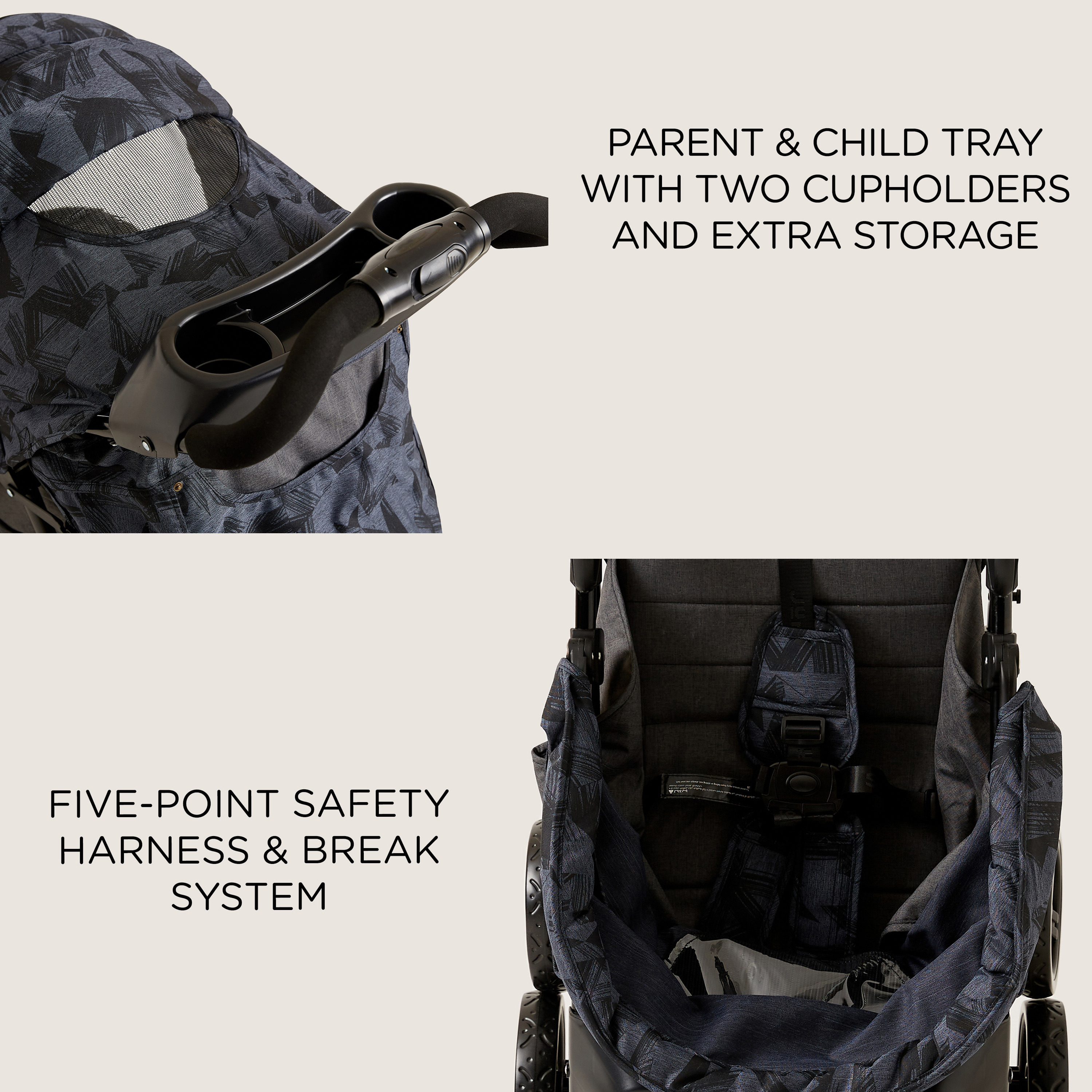 Juniors Jazz Black Jigsaw Denim Navy Stone Baby Stroller with Protective Sun Canopy (Upto 3 years)-baby-gear-strollersandprams-strollers-image-9