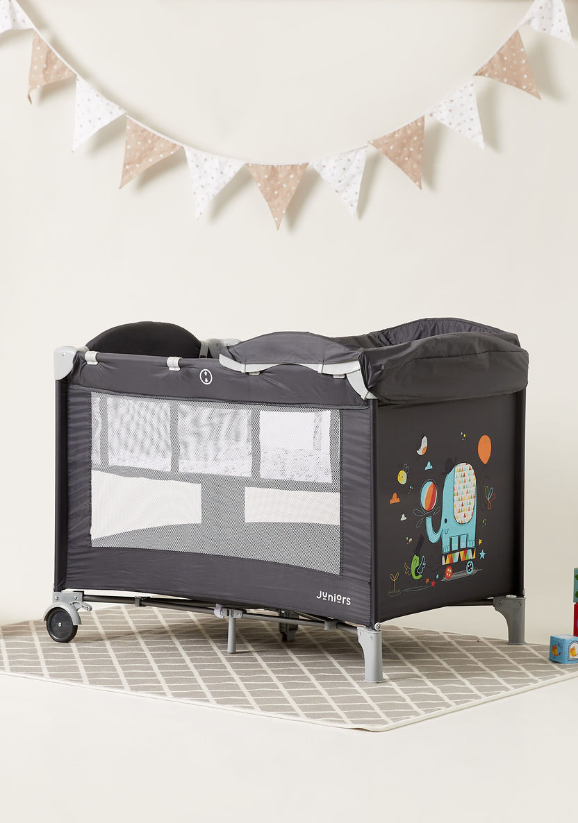 Juniors Tyson UV Grey Foldable Travel Cot with Changer  (Upto 3 years)-Travel Cots-image-0