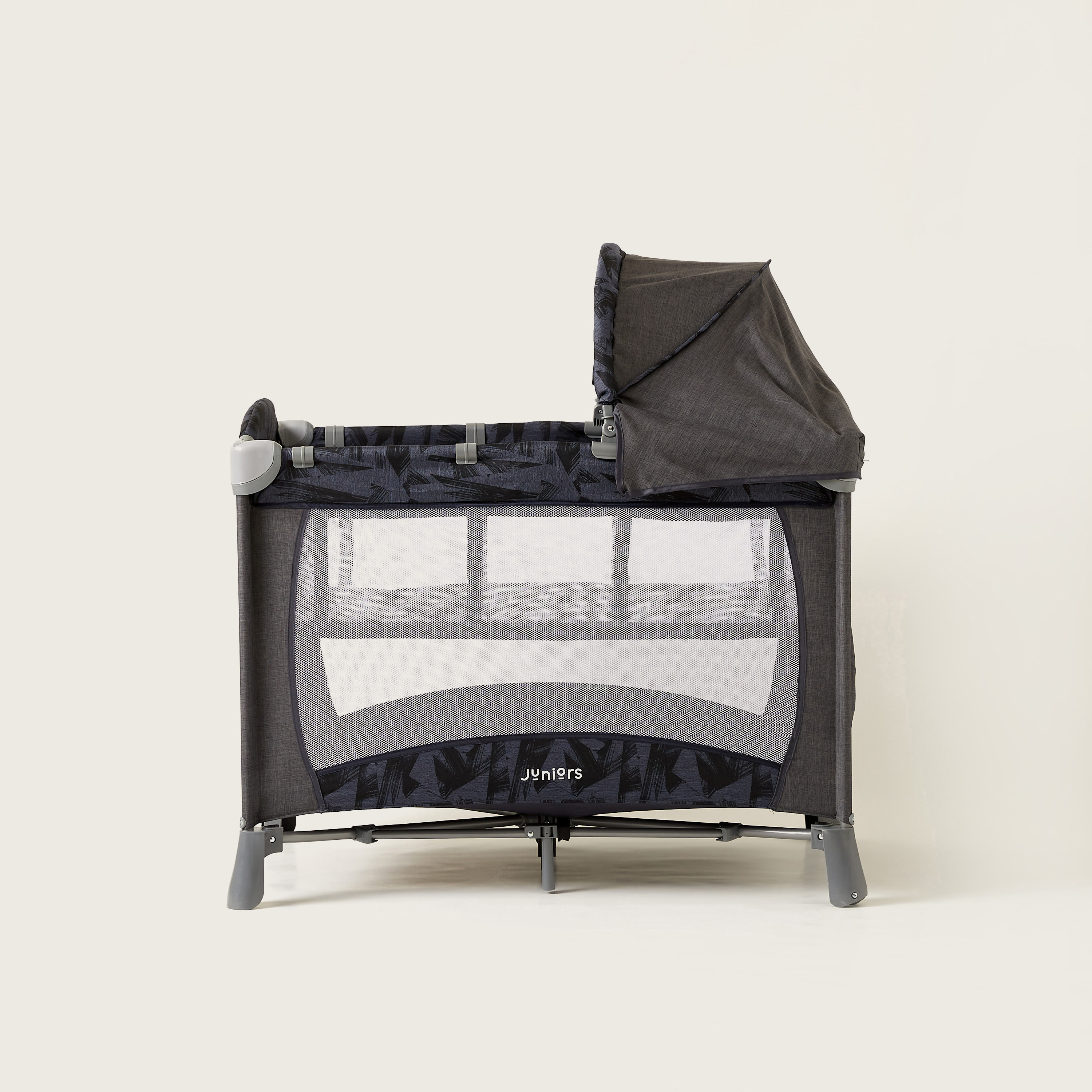 Juniors Devon Black Foldable Travel Cot with Sun Canopy (Upto 3 years)-baby-nursery-furniture-cribsandbeds-travelcots-image-2