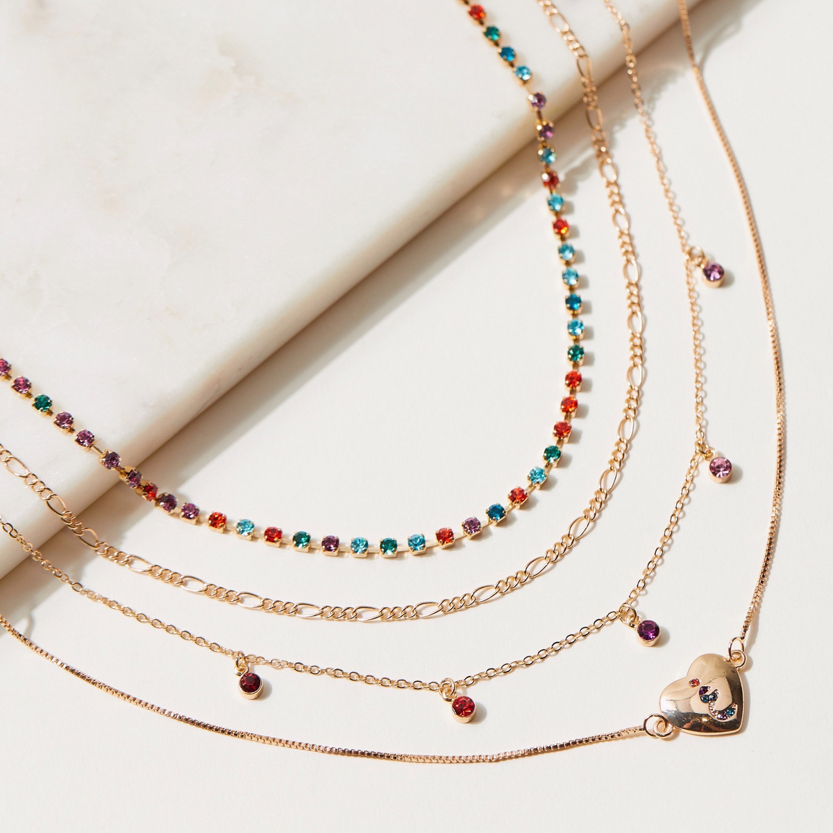 4-Layered Necklace with Arabic Alphabet Debossed Pendant