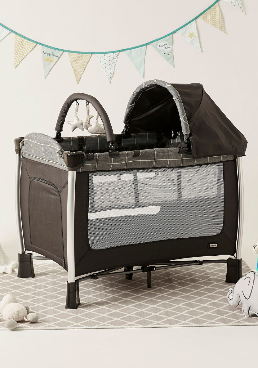 Giggles Bedford Black Travel Cot with Canopy and Attached Play Toys (Upto 3 years)-Travel Cots-image-0