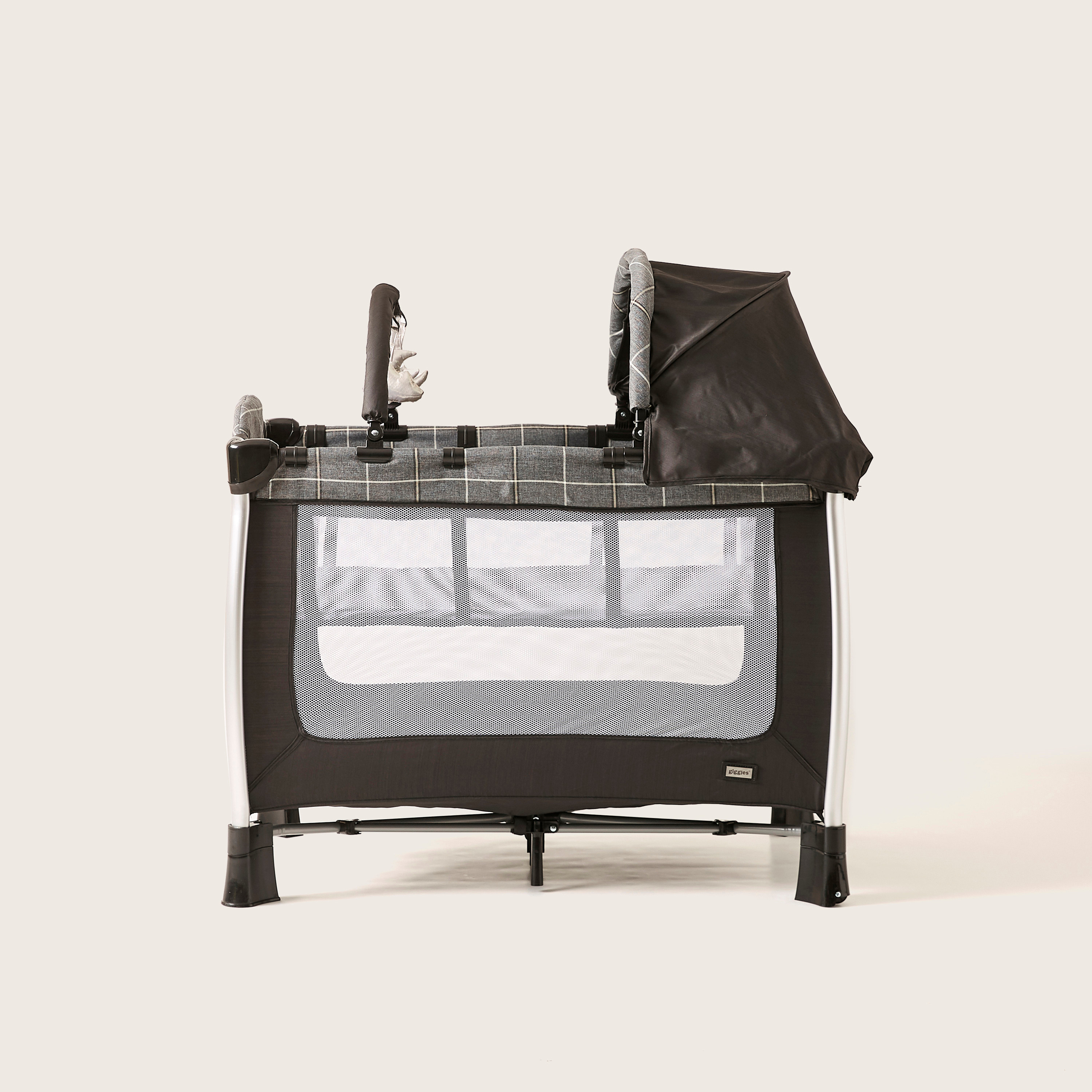 Giggles Bedford Black Travel Cot with Canopy and Attached Play Toys (Upto 3 years)-baby-nursery-furniture-cribsandbeds-travelcots-image-4