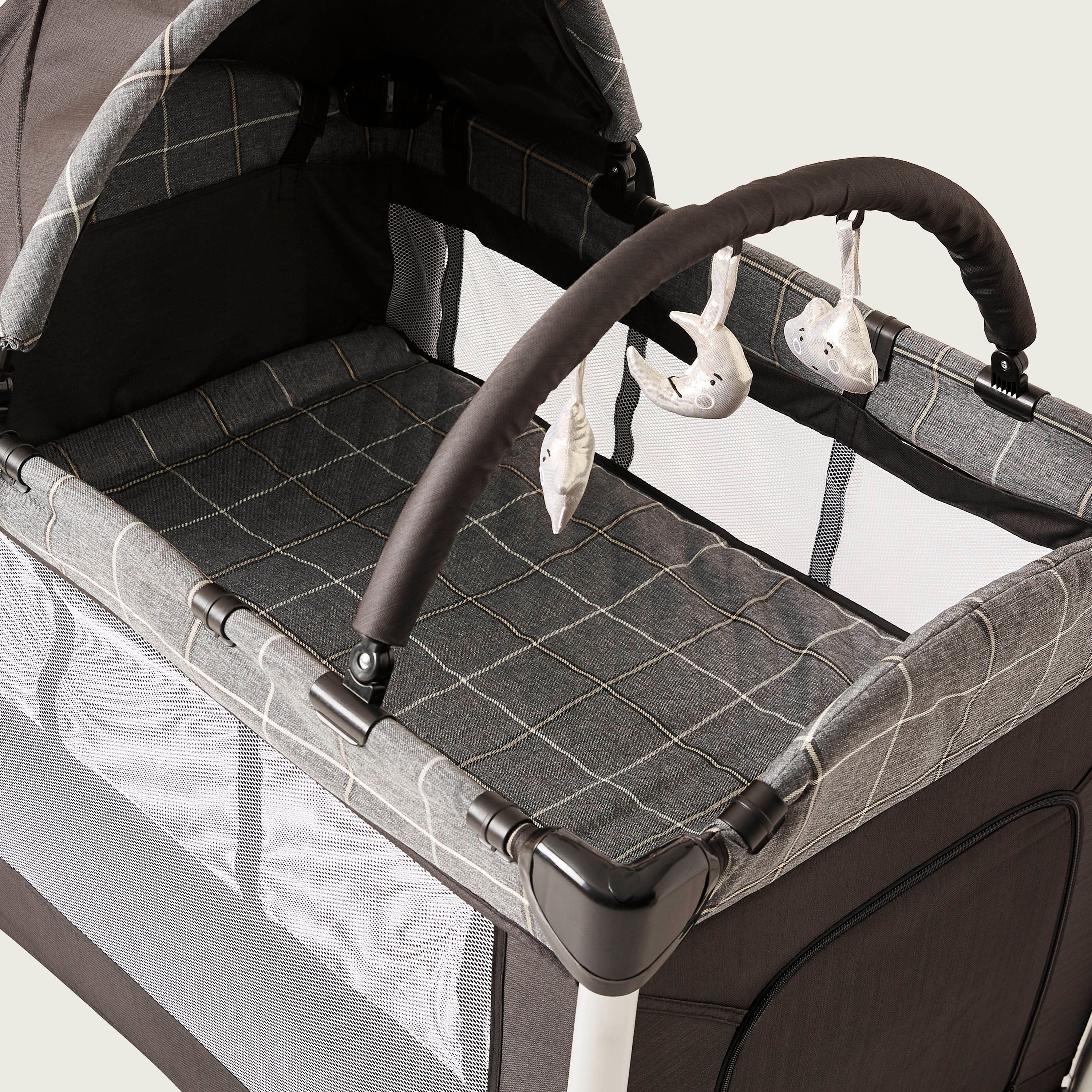 Giggles Bedford Black Travel Cot with Canopy and Attached Play Toys (Upto 3 years)-baby-nursery-furniture-cribsandbeds-travelcots-image-6