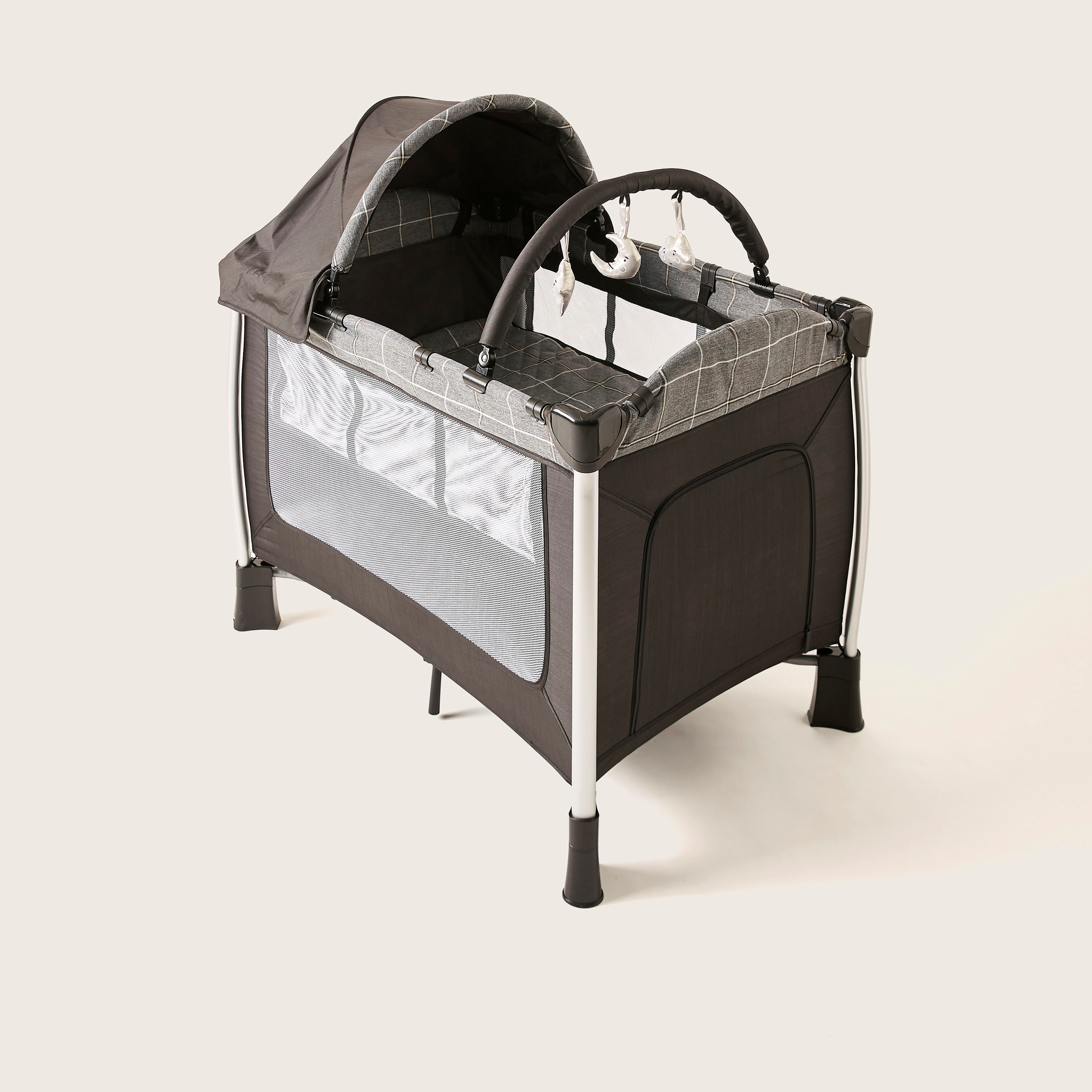 Giggles Bedford Black Travel Cot with Canopy and Attached Play Toys (Upto 3 years)-baby-nursery-furniture-cribsandbeds-travelcots-image-7