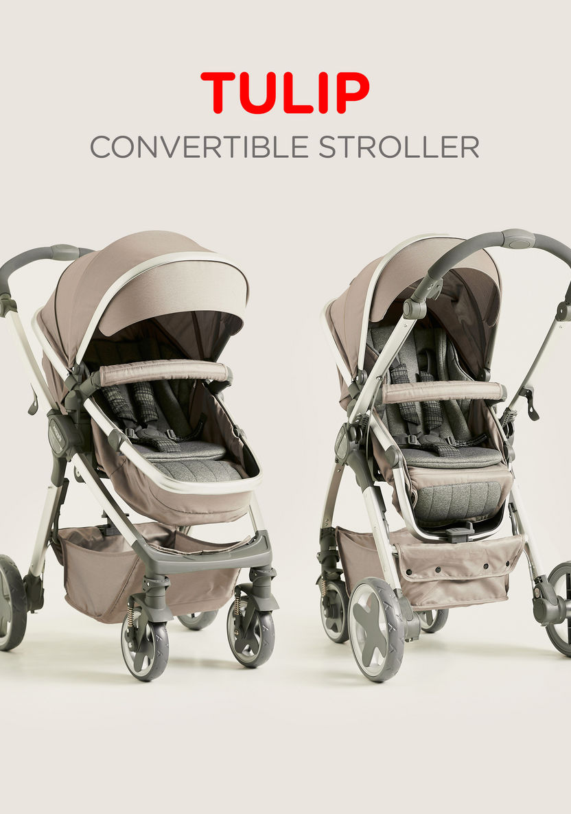 Giggles Tulip Khaki Convertible Stroller Cum Bassinet with 3 Position Reclining Seat (Upto 3 years) -Strollers-image-2