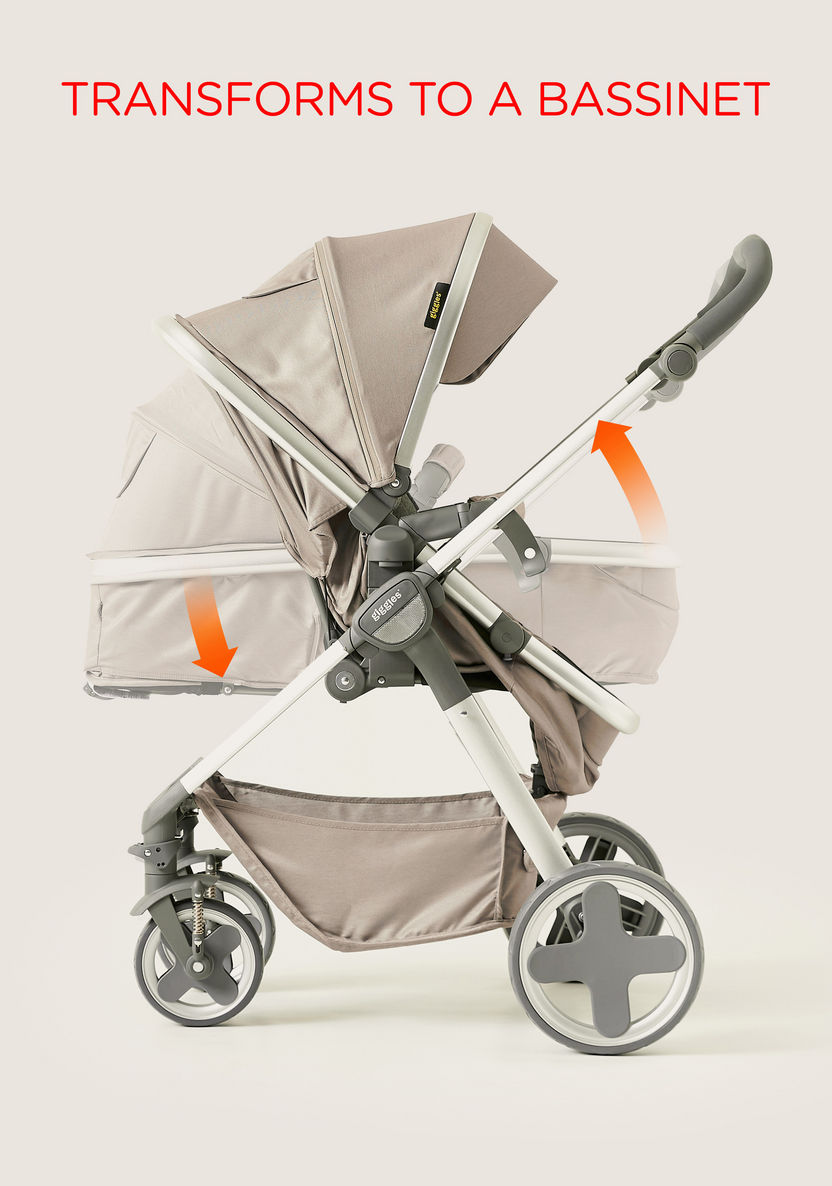 Giggles Tulip Khaki Convertible Stroller Cum Bassinet with 3 Position Reclining Seat (Upto 3 years) -Strollers-image-3