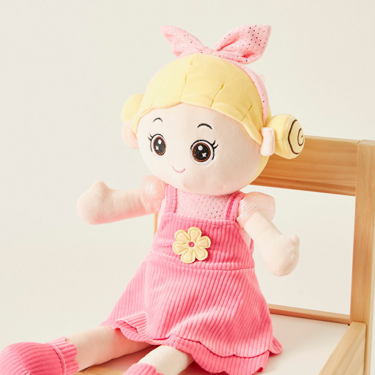 Juniors Pink Dress Rag Doll with Flower - 60 cms