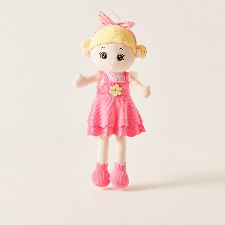 Juniors Pink Dress Rag Doll with Flower - 60 cms